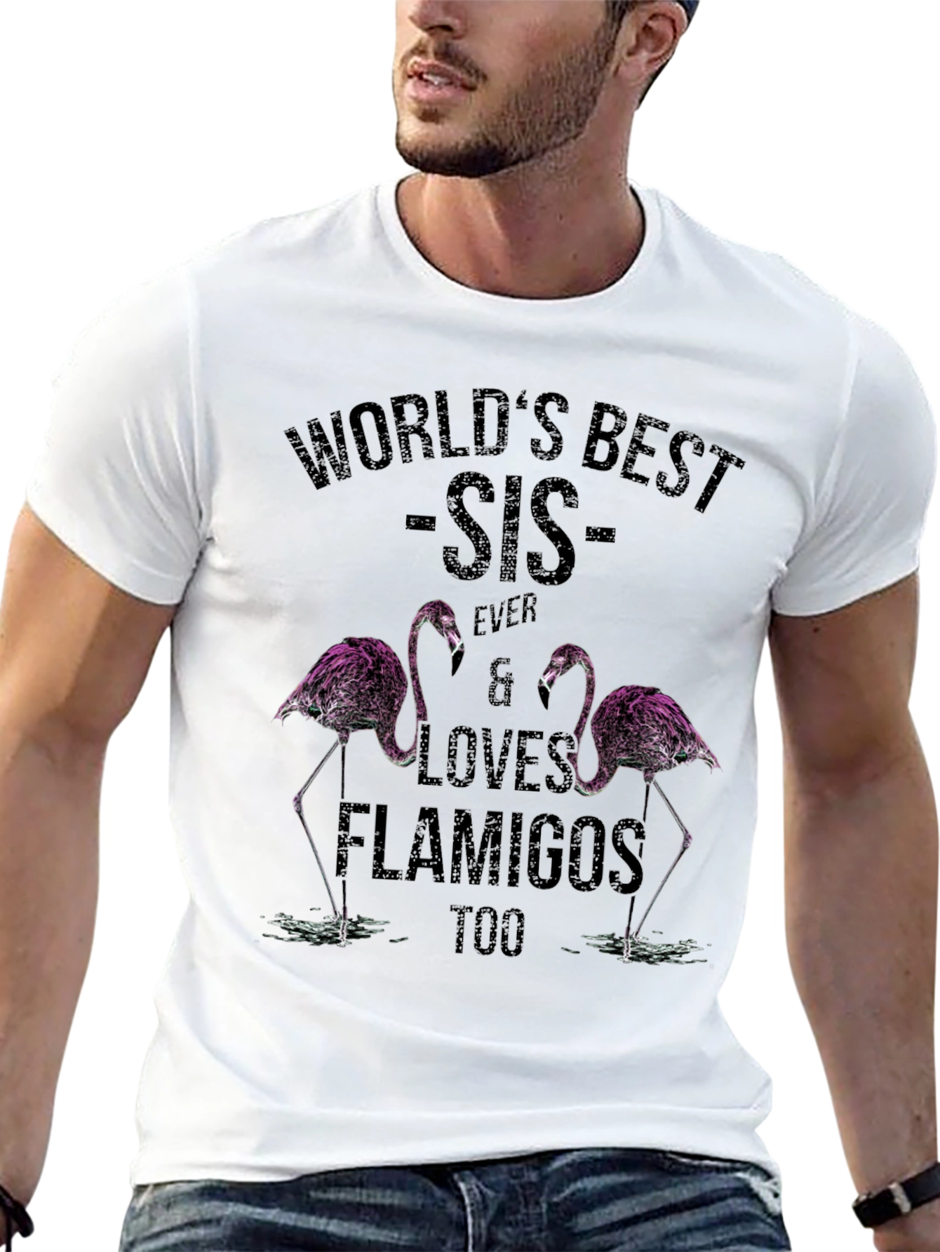 Black World's Best Sis Flamingo T-Shirt view 13