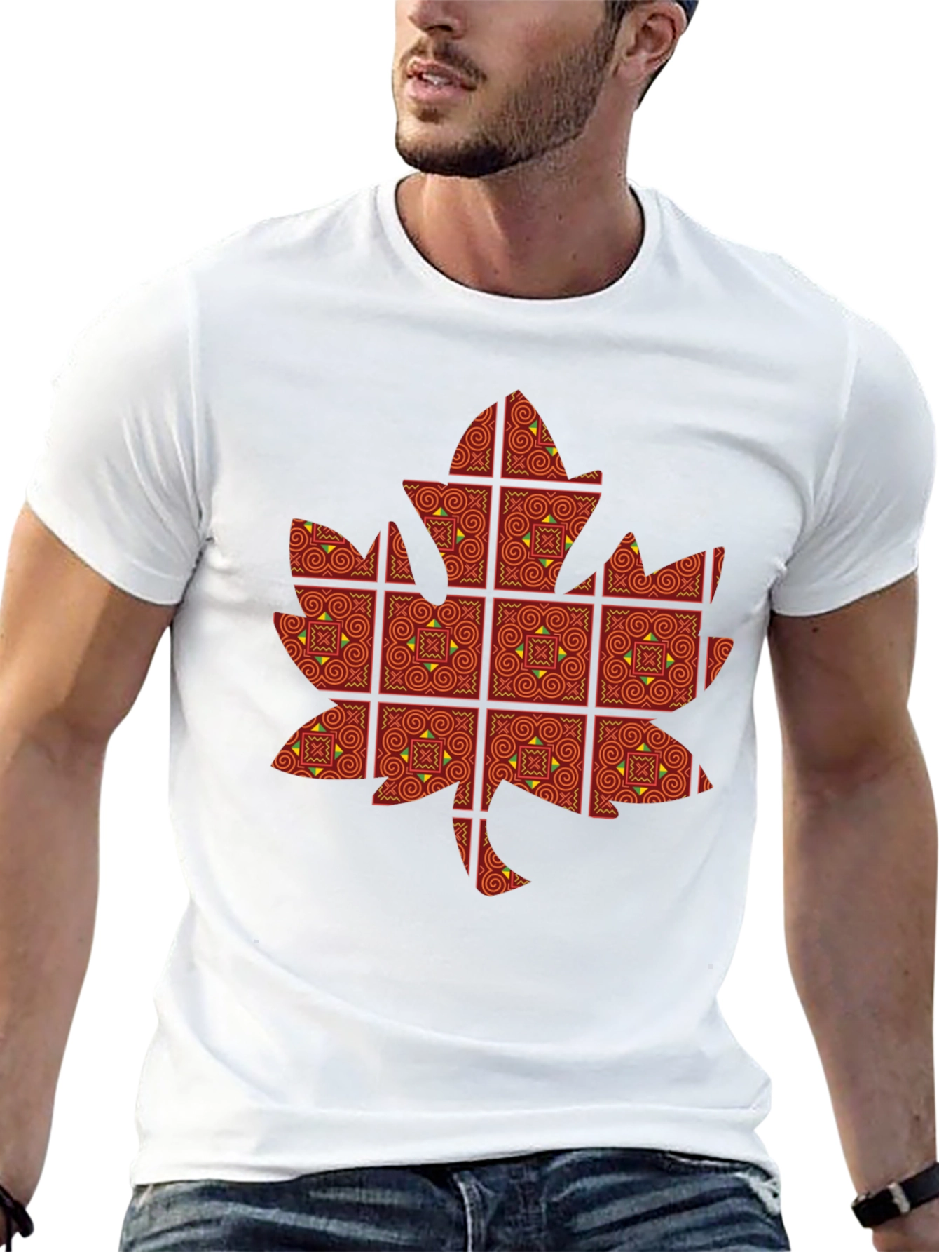 Black Maple Leaf Patterned T-Shirt view 13