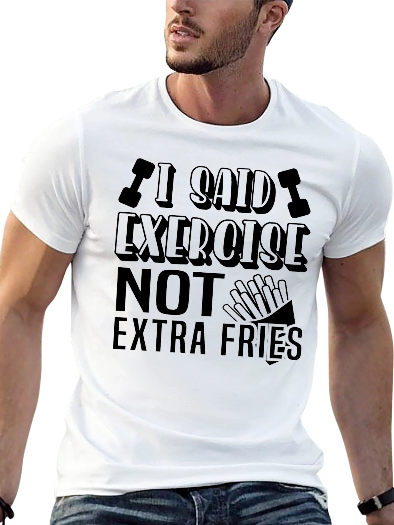Black Exercise Not Extra Fries T-Shirt - Gym & Foodie Fun view 13