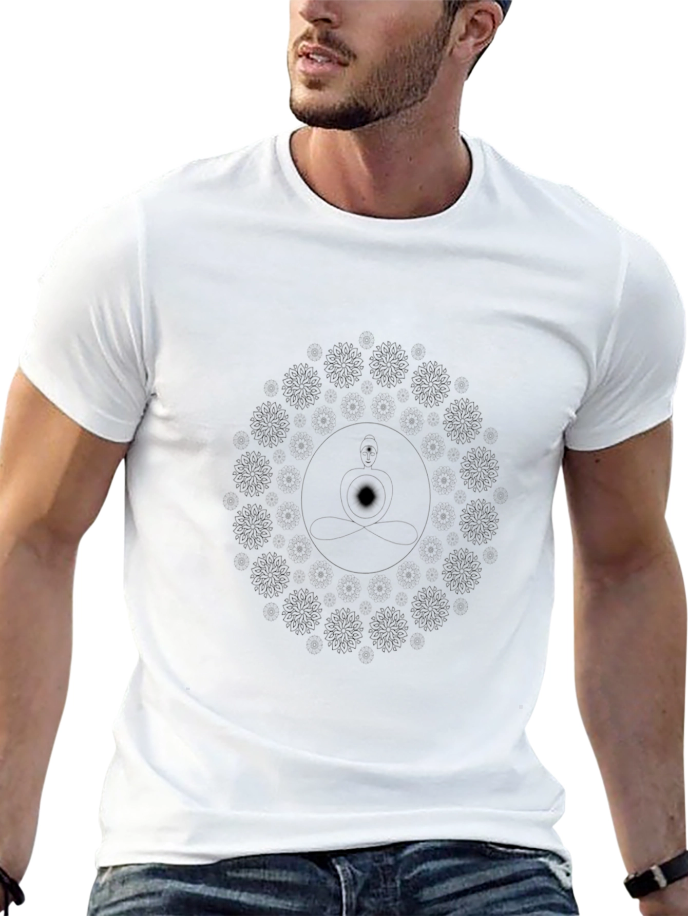 Black Mandala Graphic Print Crew Neck T-Shirt view 13