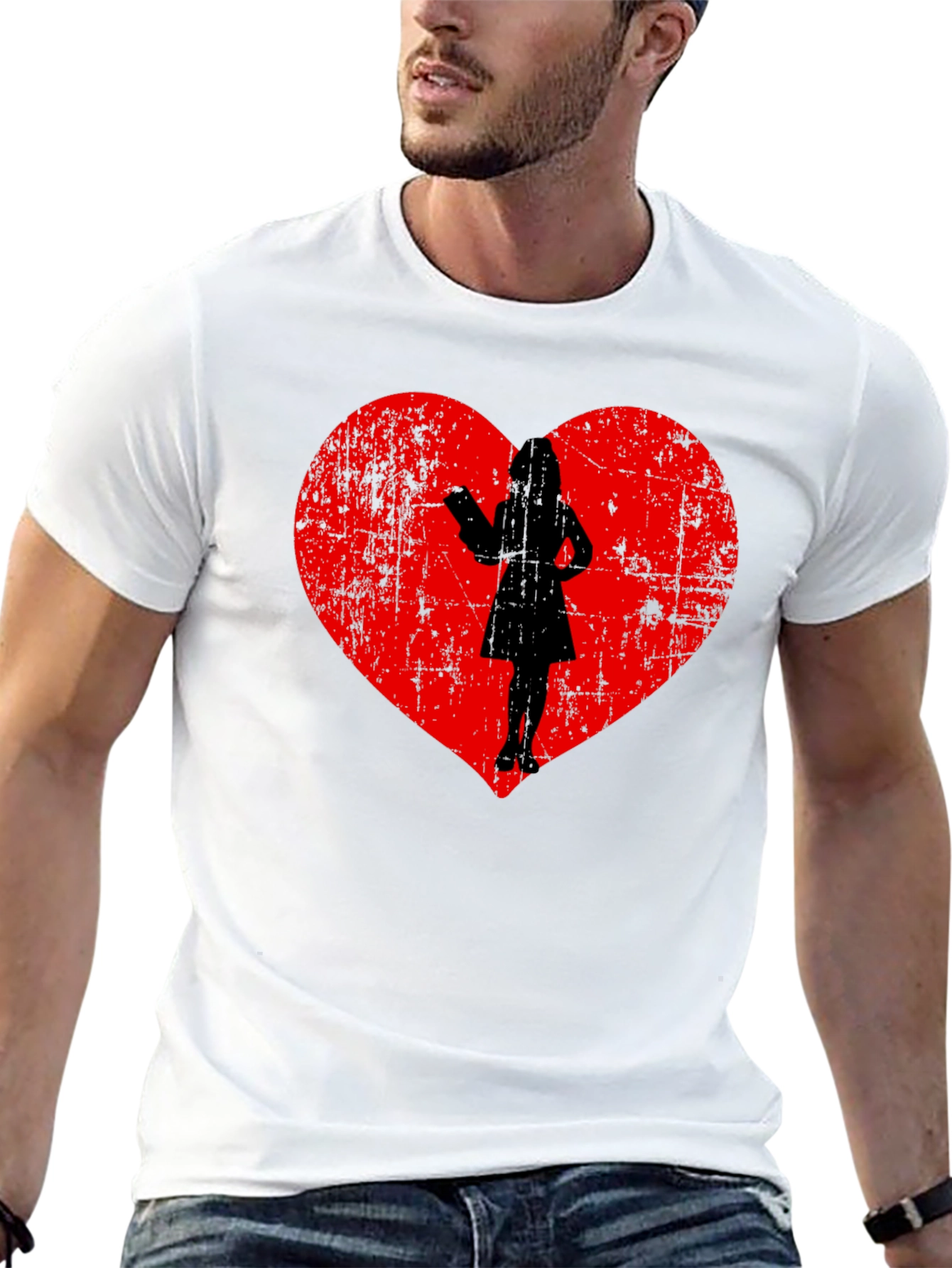 Black Heart Silhouette Graphic Tee - Black Cotton Blend view 13