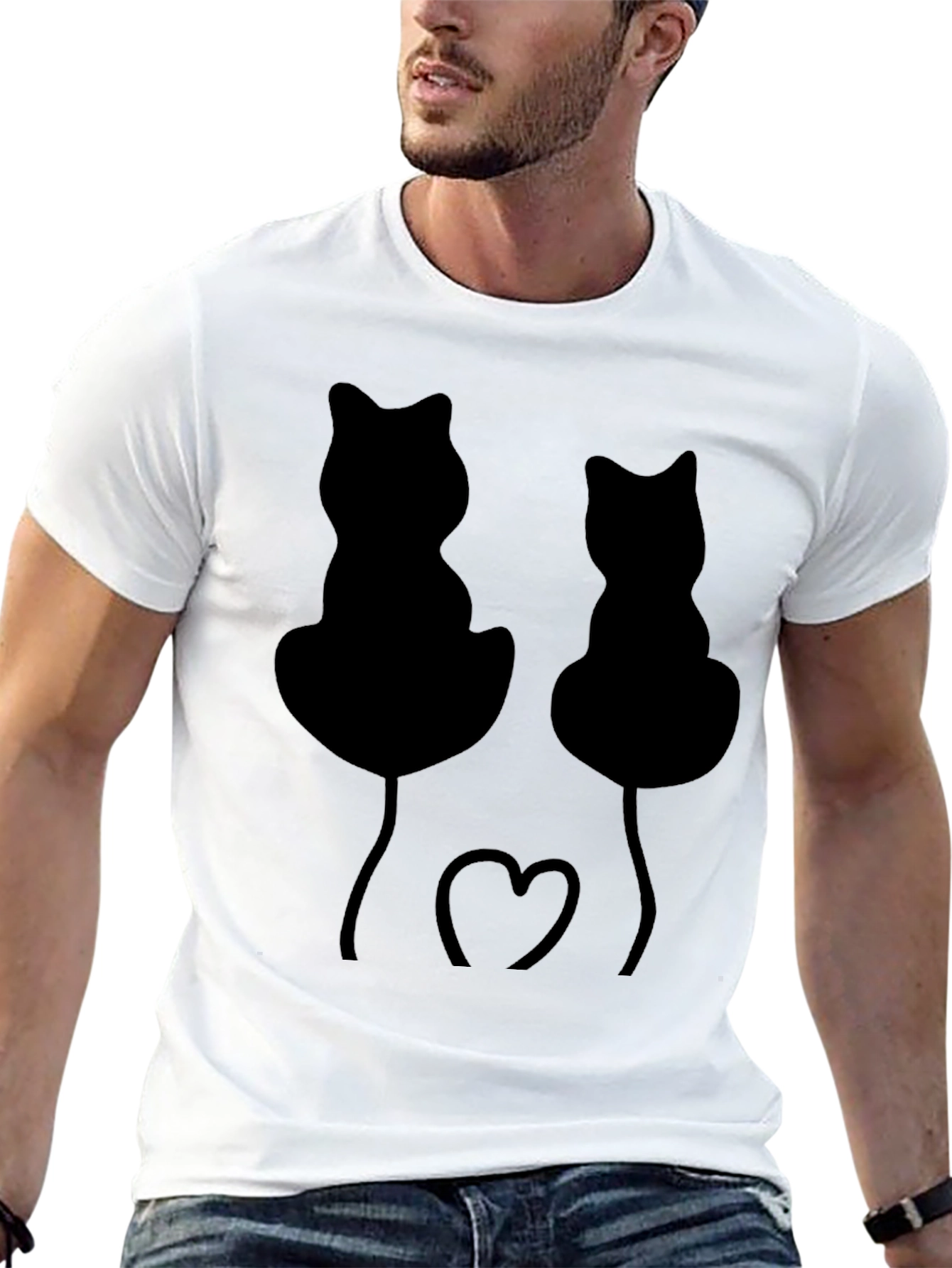 Black Whimsical Black Cat Heart T-Shirt view 13