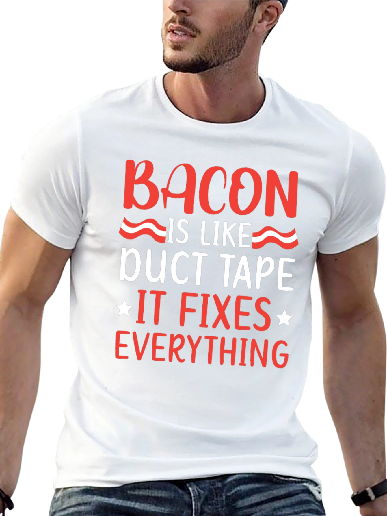 Bacon Duct Tape Fixes Everything Black Graphic Tee - 13