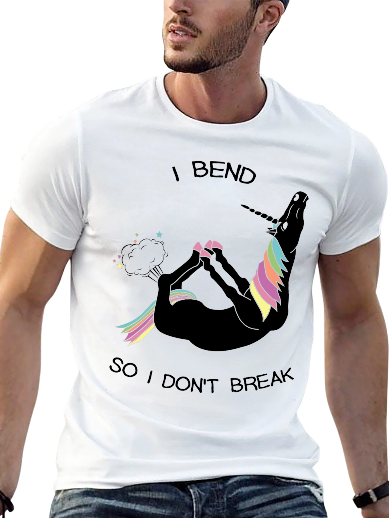 Black Funny Unicorn Yoga T-Shirt - I Bend So I Don't Break view 13