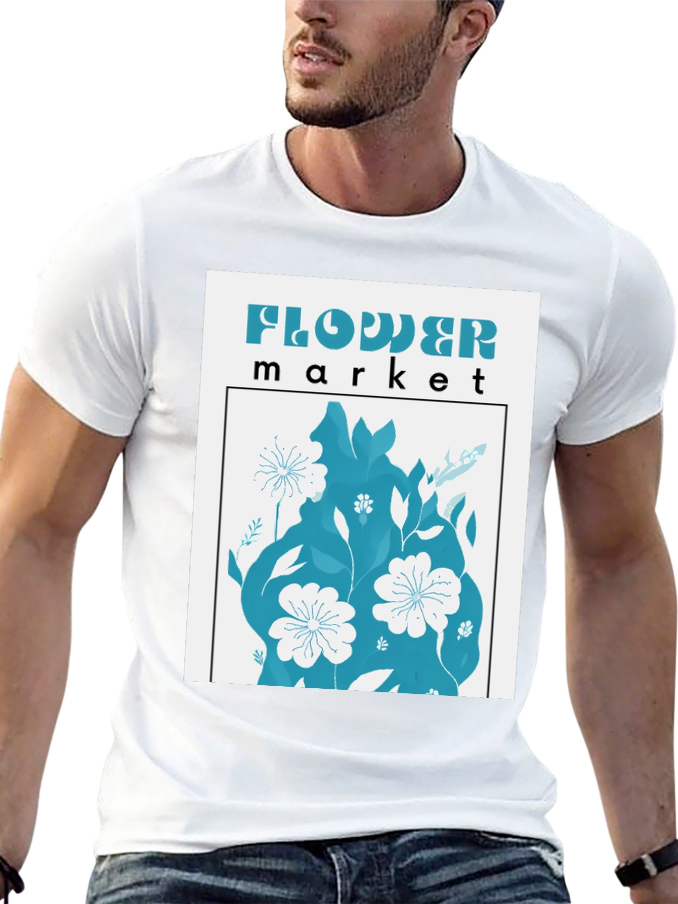 Black Floral Market Graphic Tee - Soft Cotton Blend T-Shirt view 13