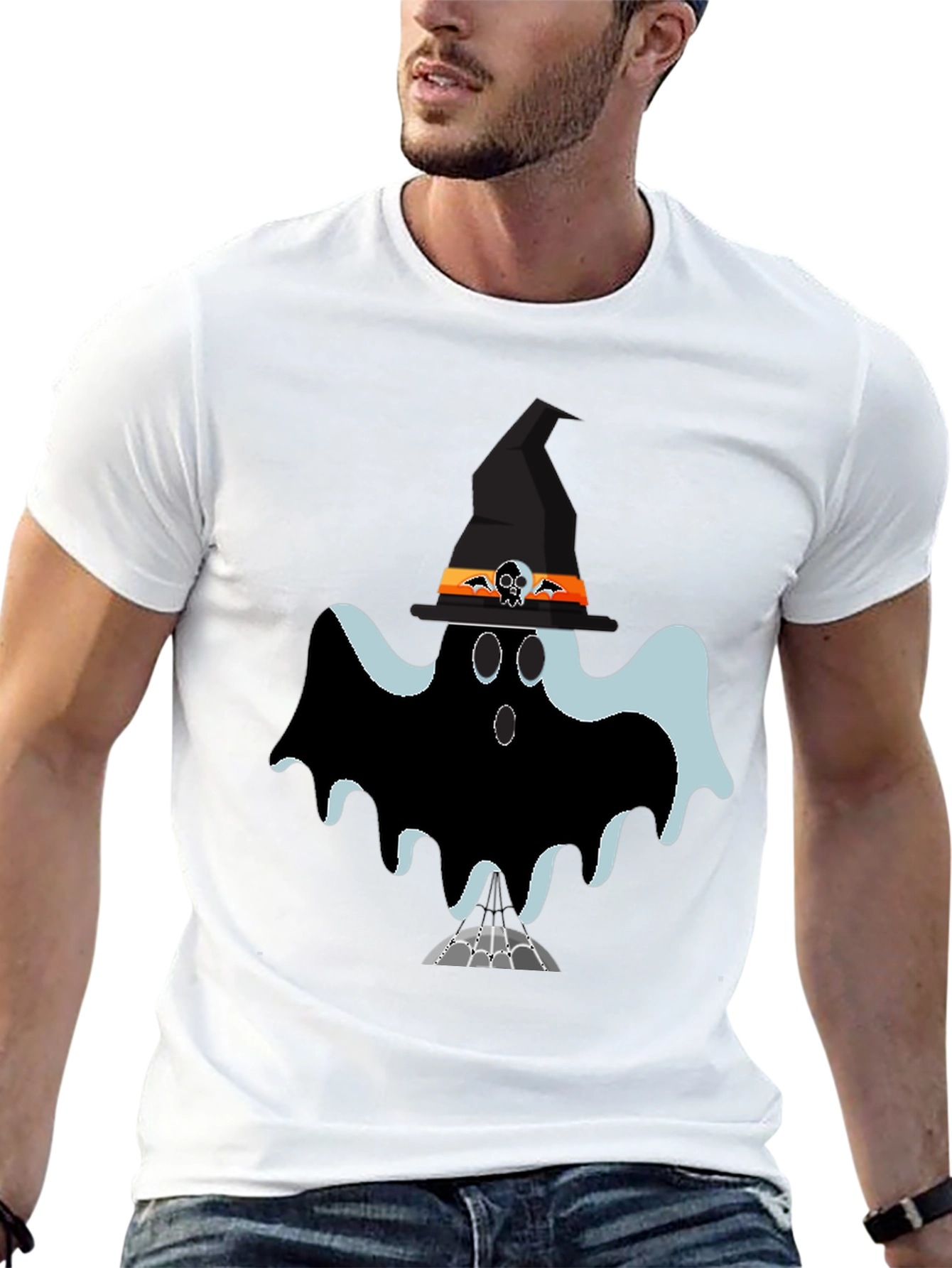 Black Halloween Ghost Tee: Spooky Season Style view 13