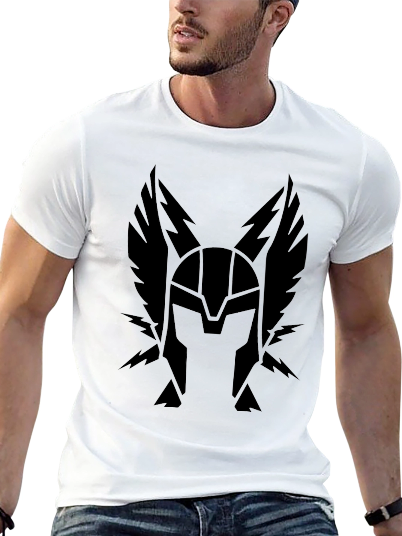 Black Winged Helmet Graphic Tee - Classic Black T-Shirt view 13