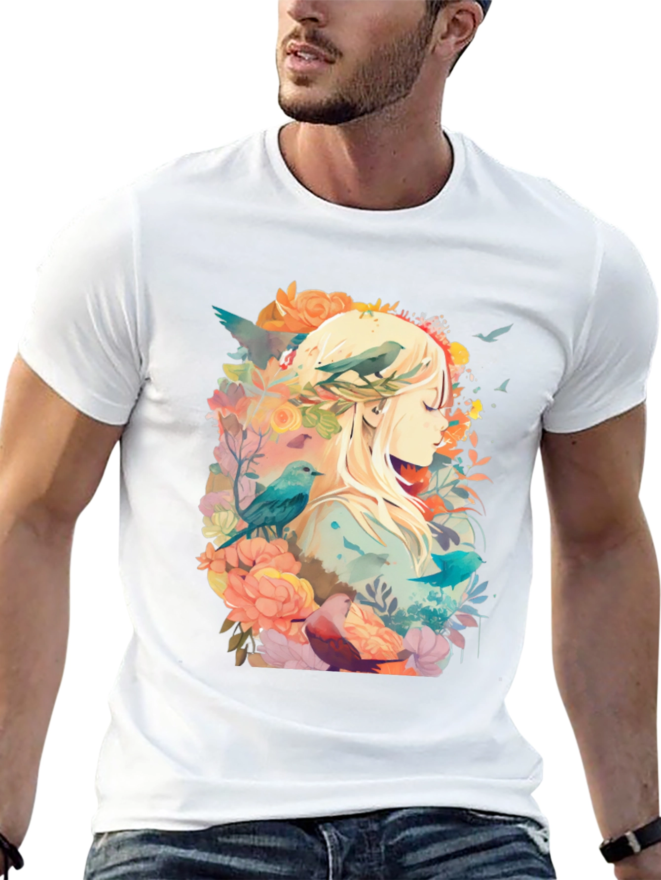 Black Nature's Embrace Tee - Floral Bird Design view 13