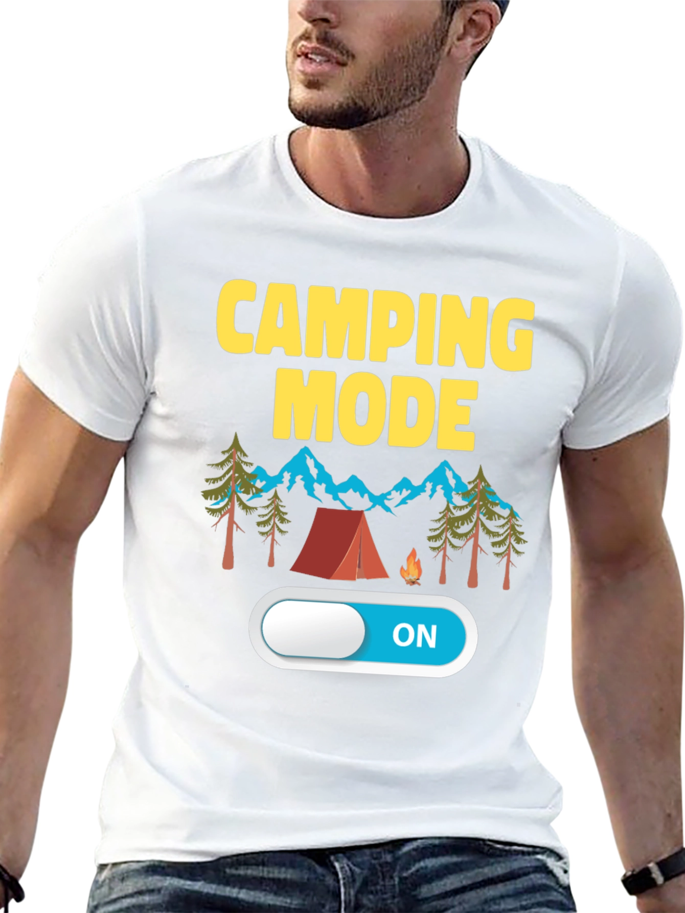 Black Camping Mode ON Black T-Shirt view 13