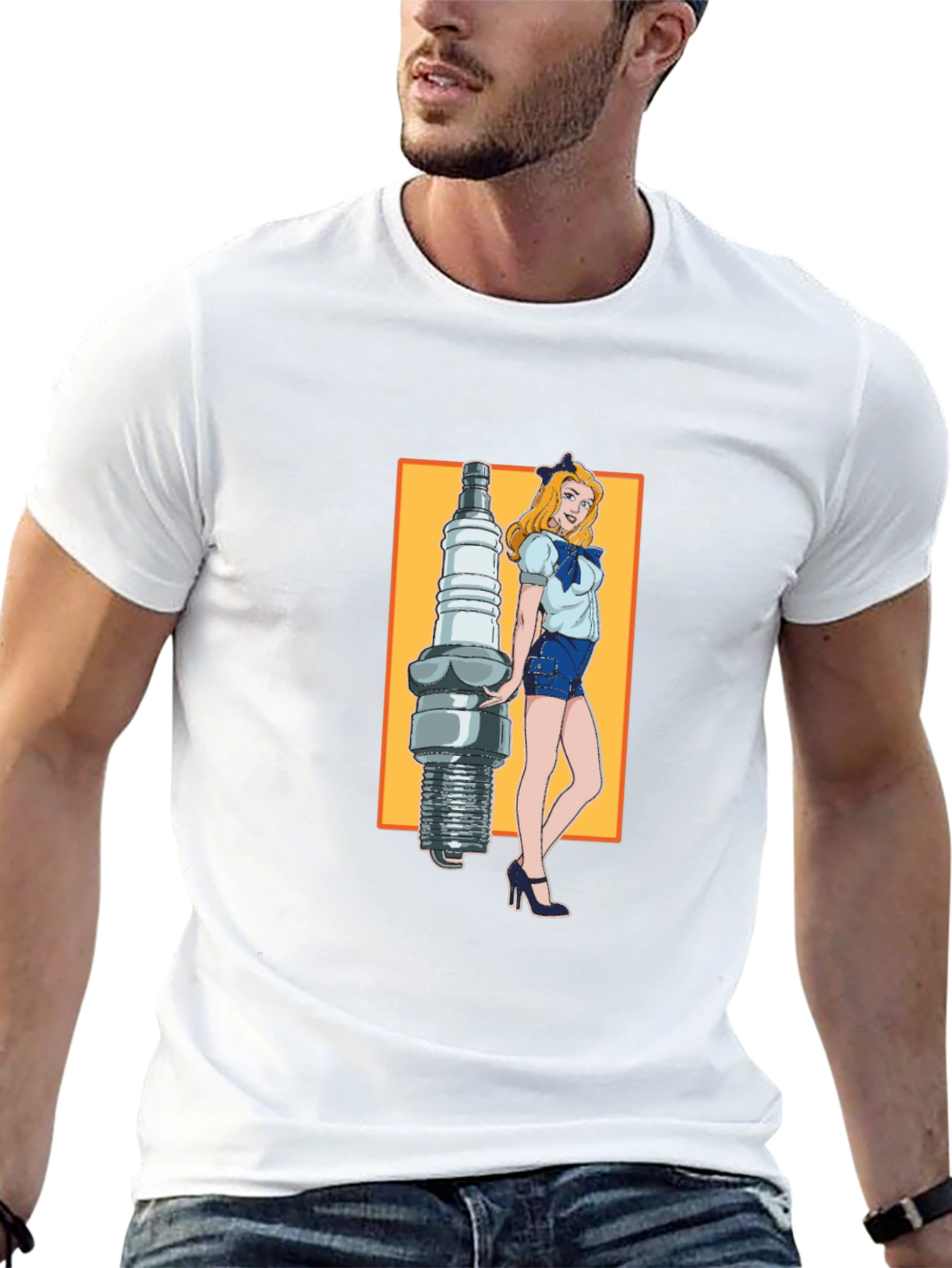 Black Cartoon Spark Plug Girl Black T-Shirt view 13