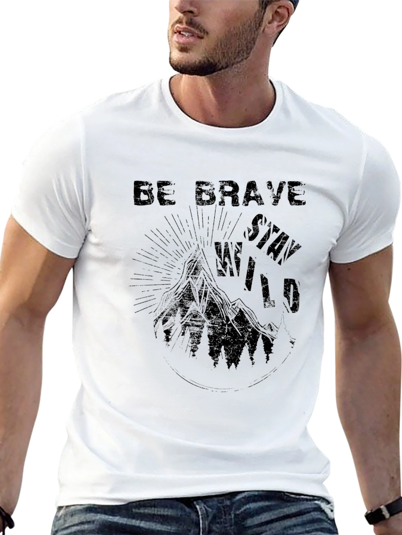 Black Be Brave Stay Wild Graphic Black T-Shirt view 13