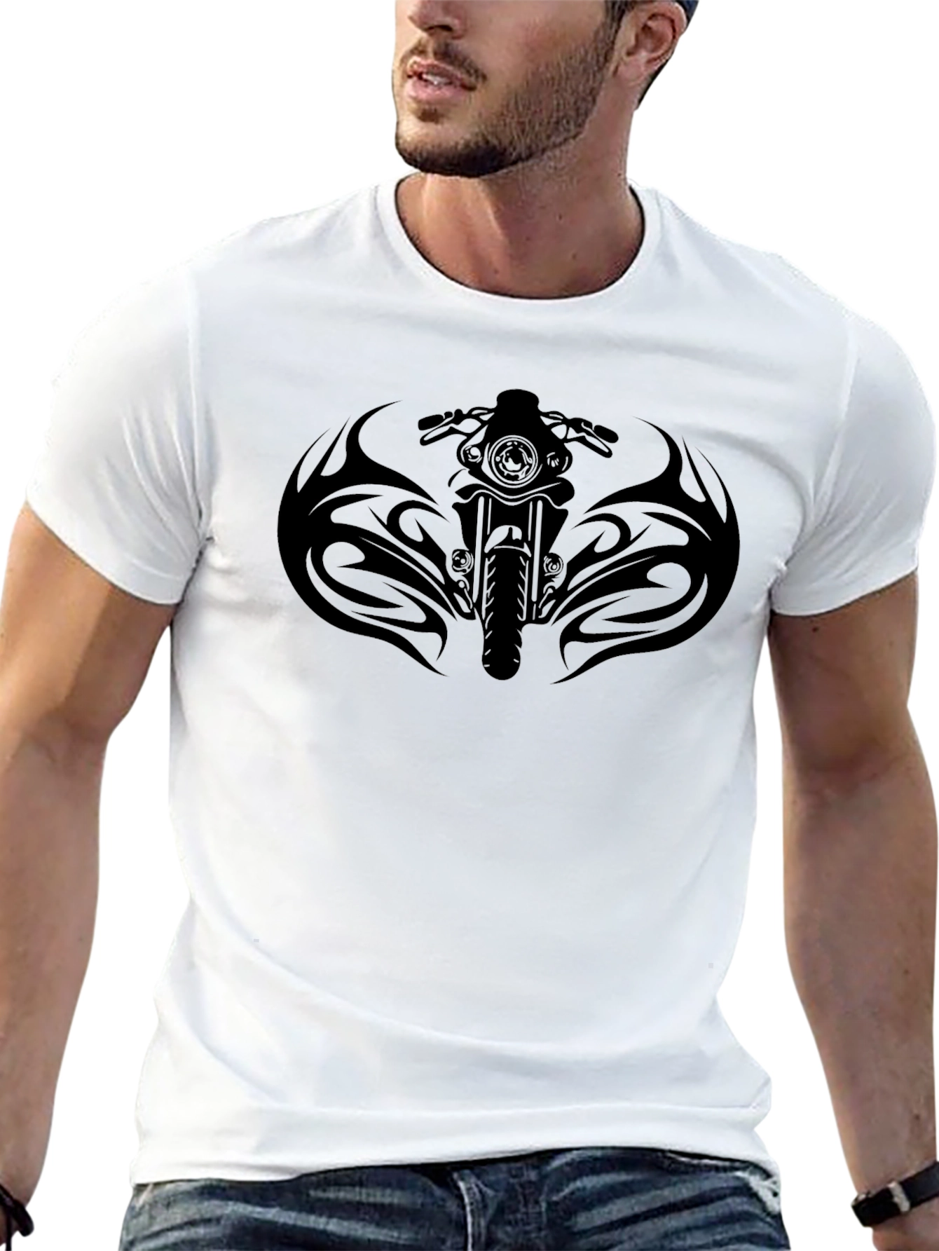 Black Motorcycle Graphic Tee - Black Cotton Blend view 13