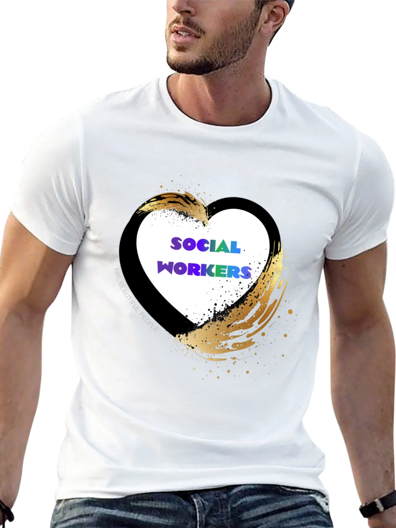 Black Social Worker Heart Graphic Tee - Black Cotton Casual Shirt view 13