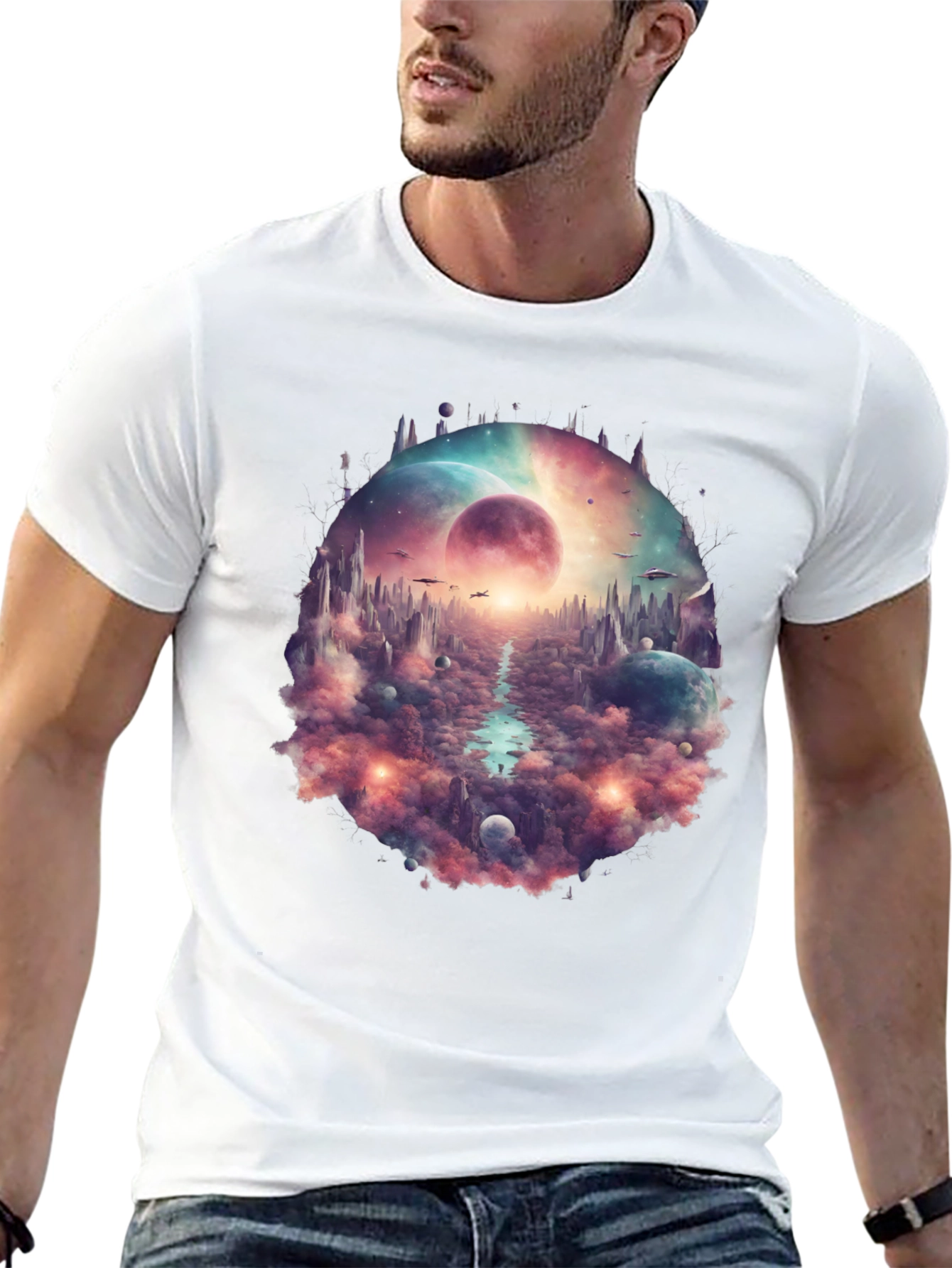 Black Sci-Fi Landscape Graphic T-Shirt view 13