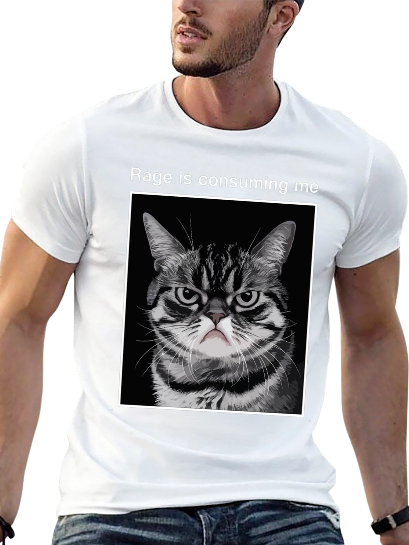 Black Rage Cat T-Shirt - Funny Angry Kitten Tee view 13
