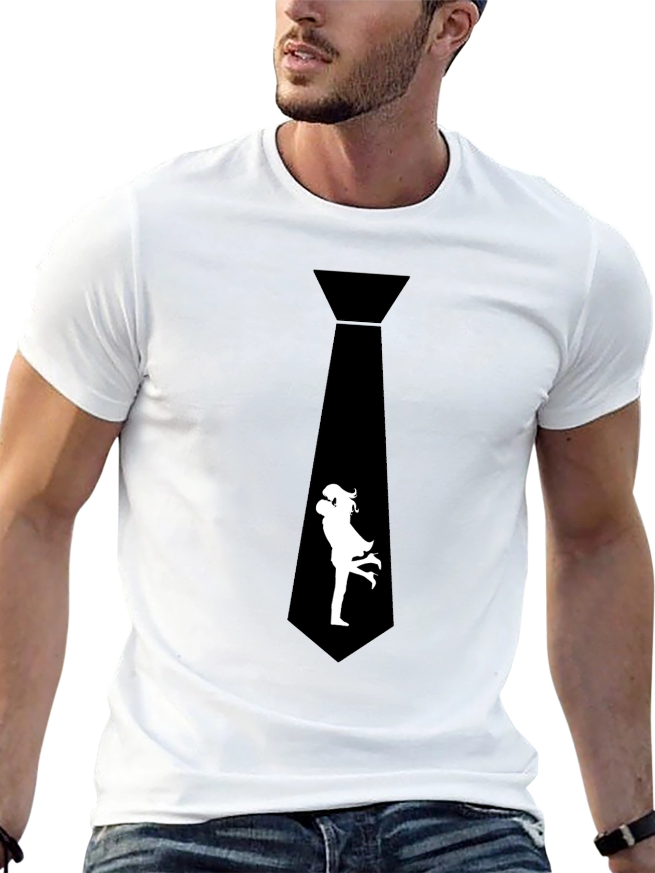Black Novelty Black T-Shirt - Tie with Romantic Couple Graphic view 13