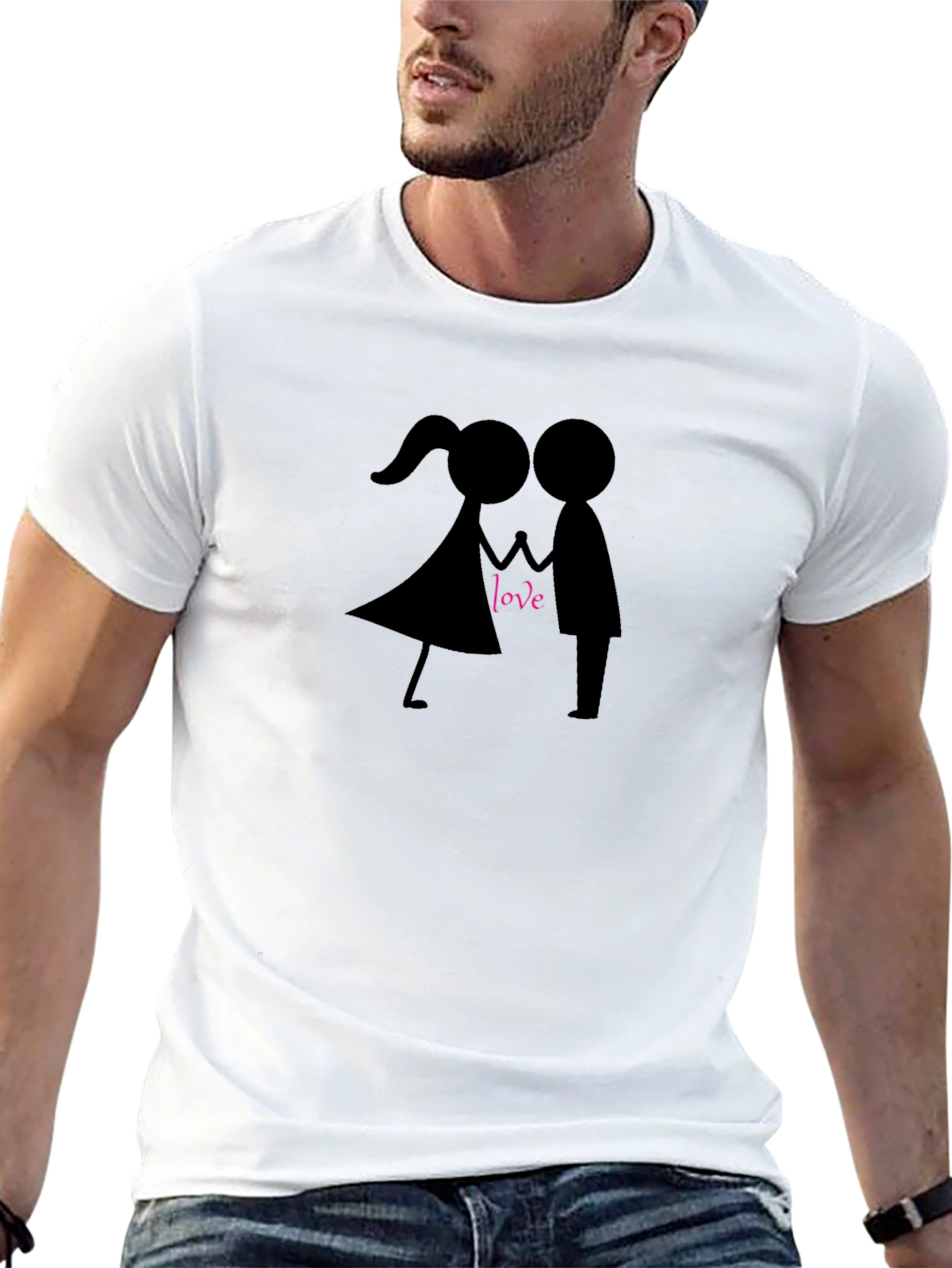 Black Love Stick Figure Couple T-Shirt - Stylish Black Tee view 13