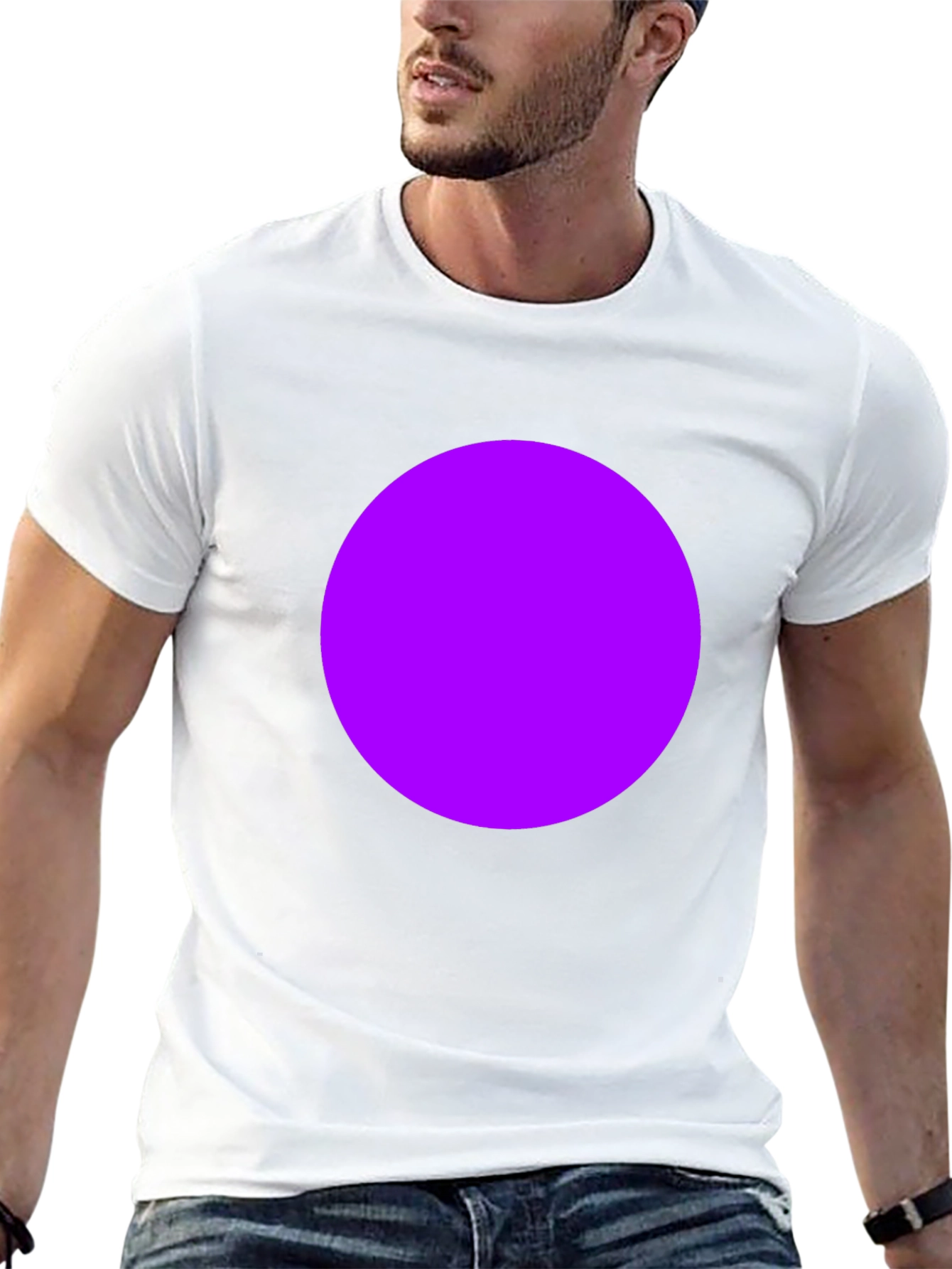 Black Men's Black T-Shirt with Bold Purple Circle Design view 13