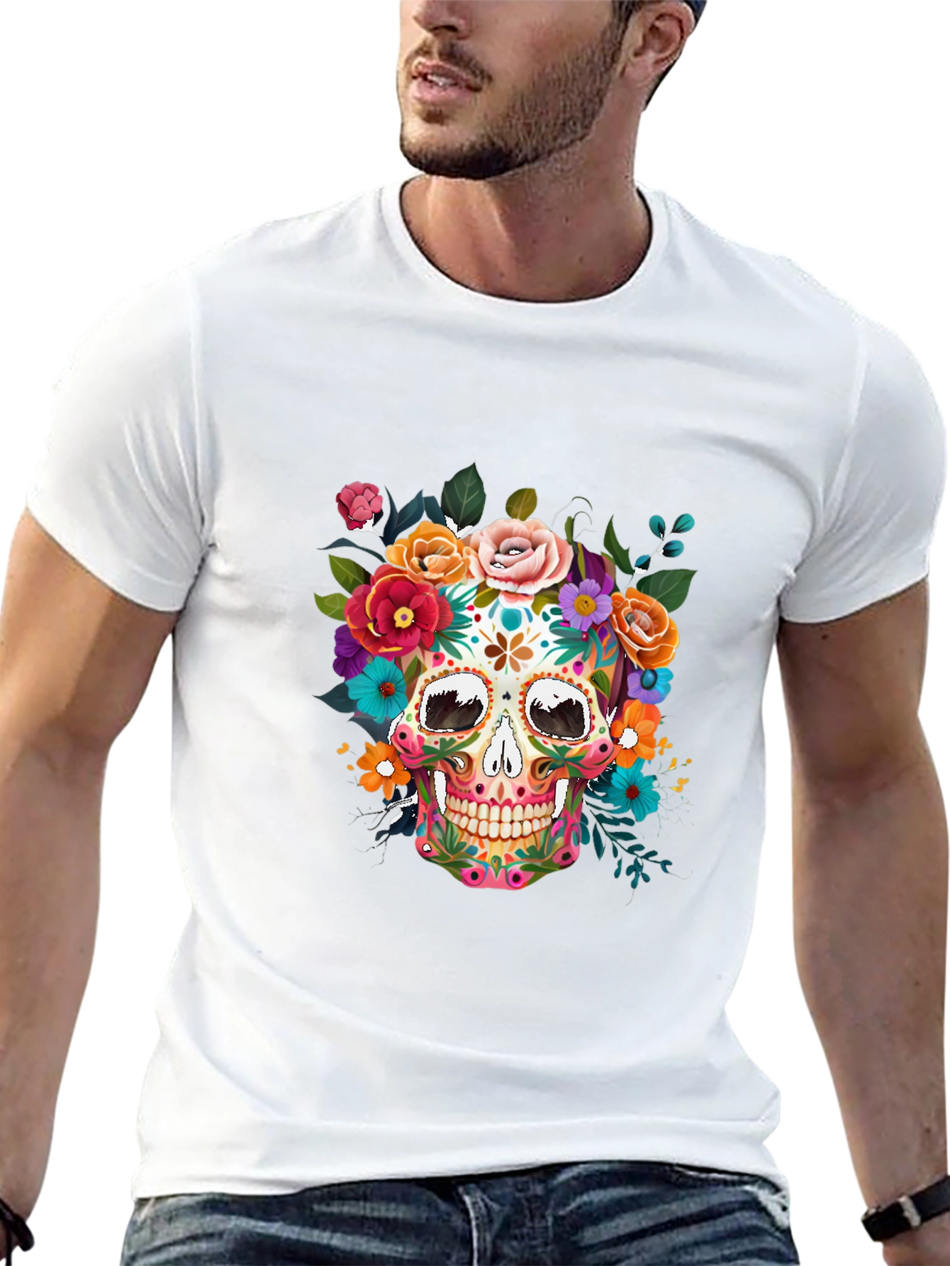 Black Floral Sugar Skull Graphic Tee - Dia de los Muertos view 13