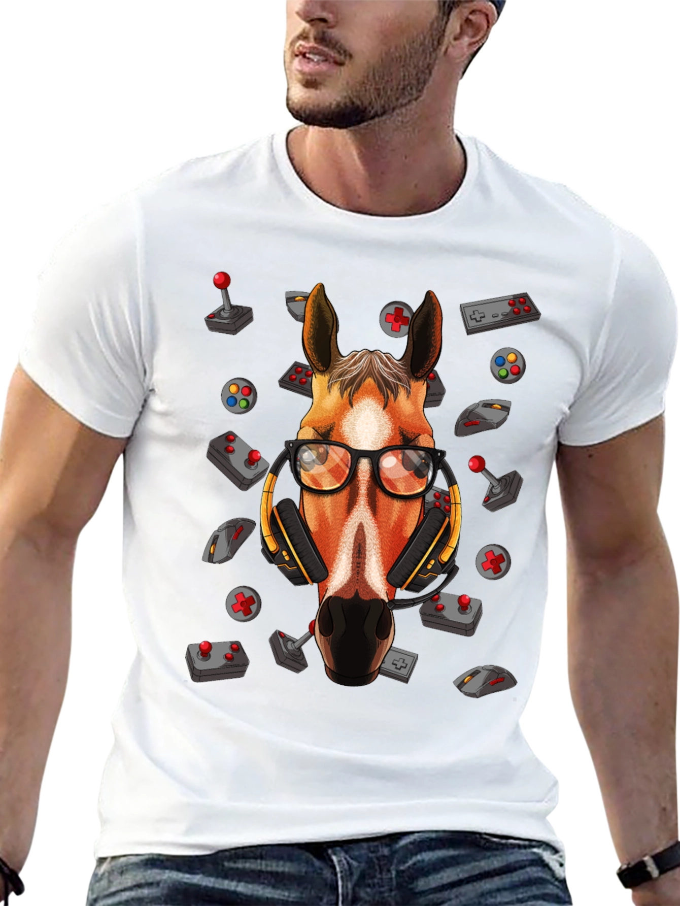 Black Gamer Horse Graphic Tee - Funny Animal Lover T-Shirt view 13