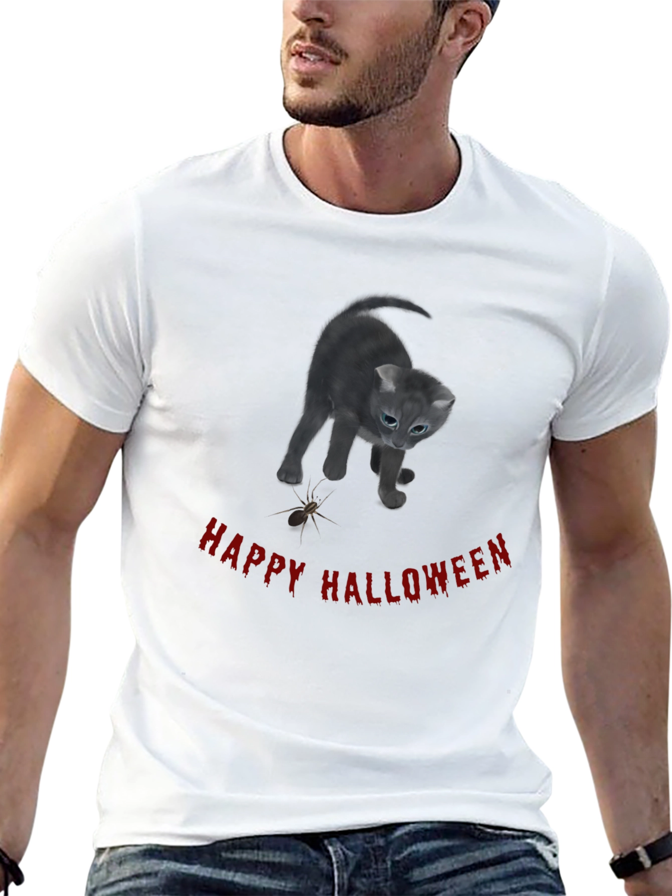 Black Happy Halloween Cat T-Shirt - Black view 13