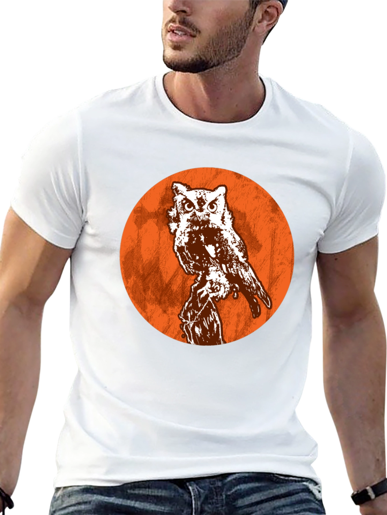 Black Owl Graphic Print Men's Black T-Shirt view 13