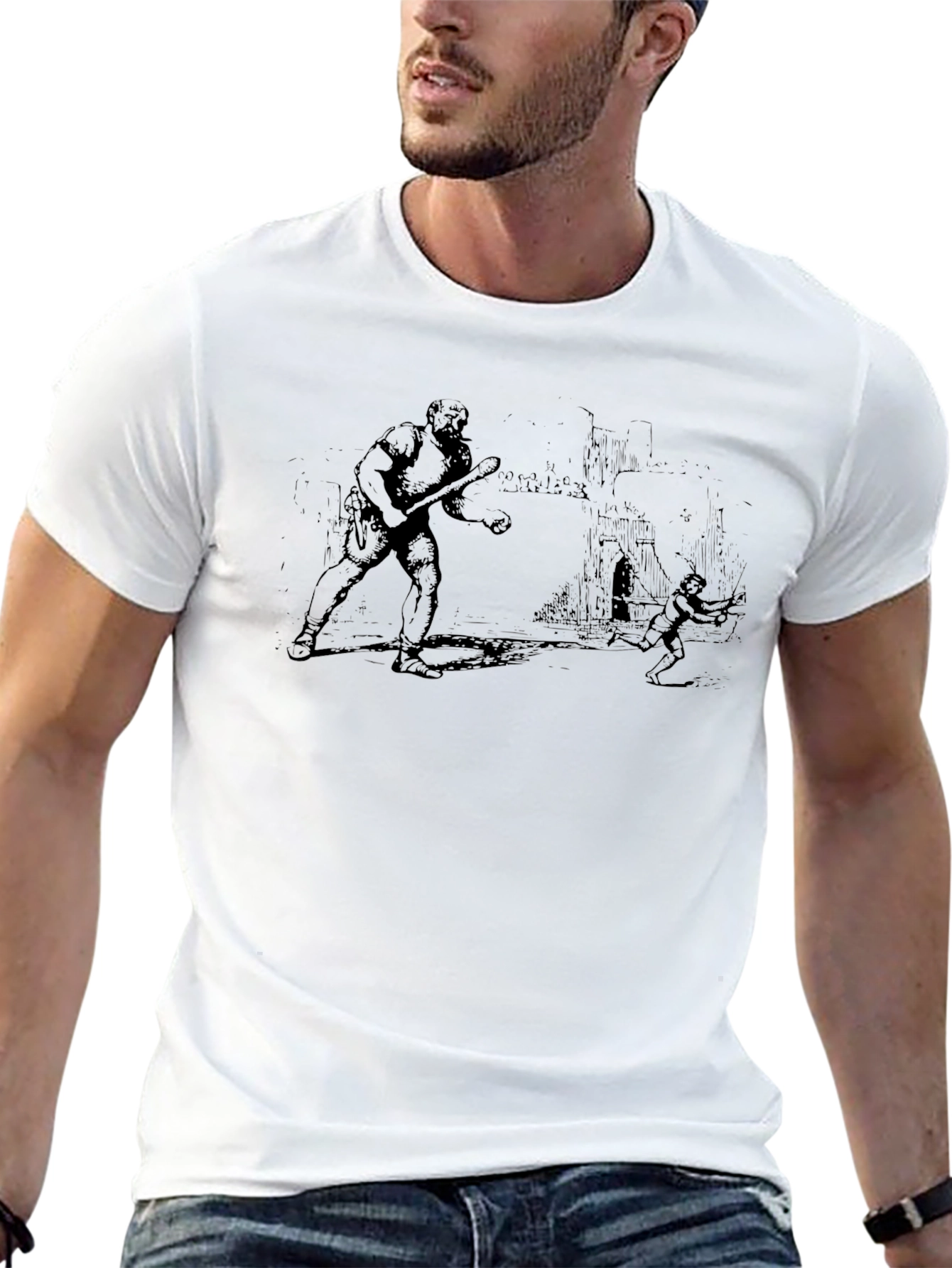 Black Graphic Novelty T-Shirt: Vintage Battle Scene view 13