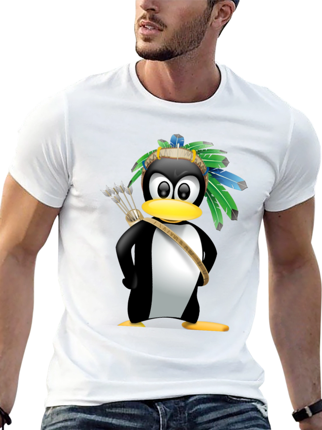 Black Native American Penguin Graphic Tee - Black view 13