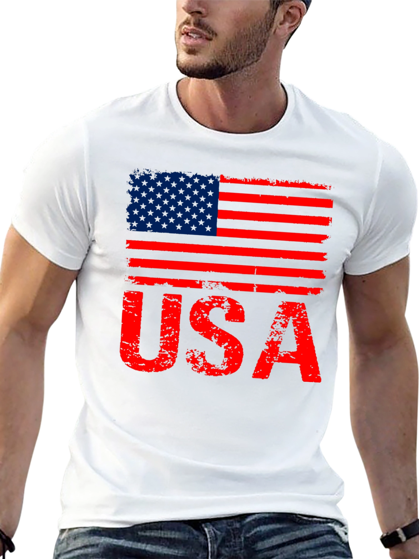 Black Distressed USA Flag Graphic T-Shirt view 13