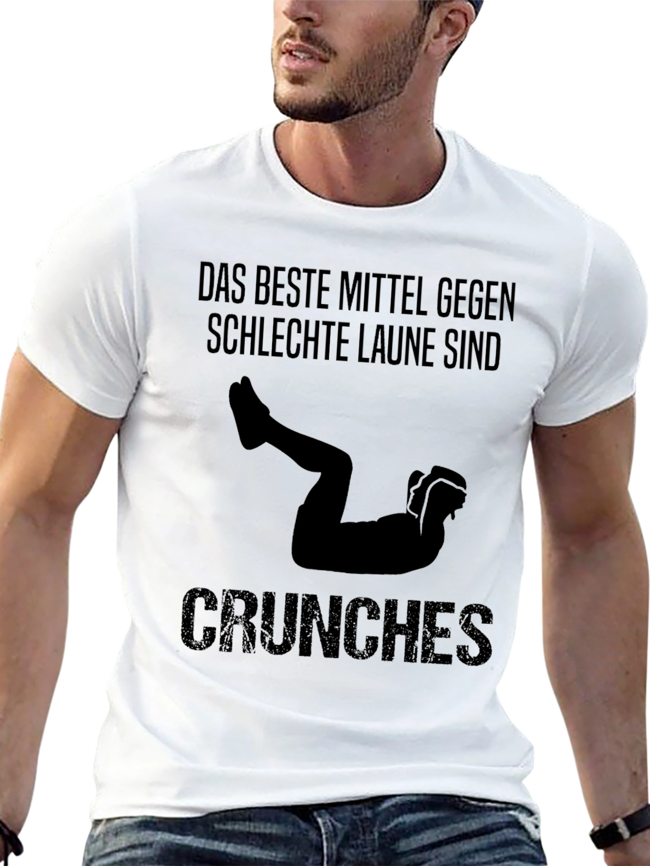 Black Funny Fitness Crunches Graphic Tee - Best Mood Booster Shirt view 13