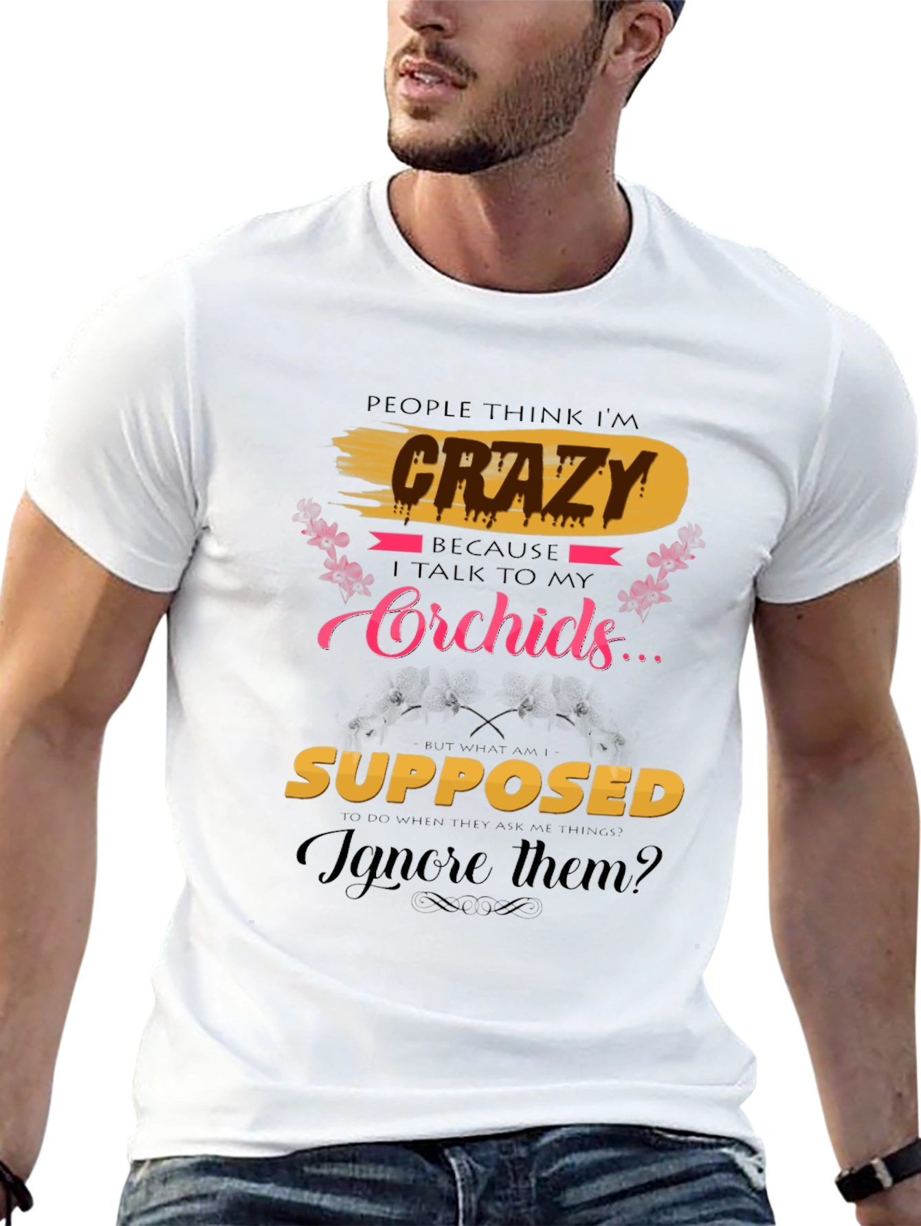Black Crazy About Orchids T-Shirt view 13