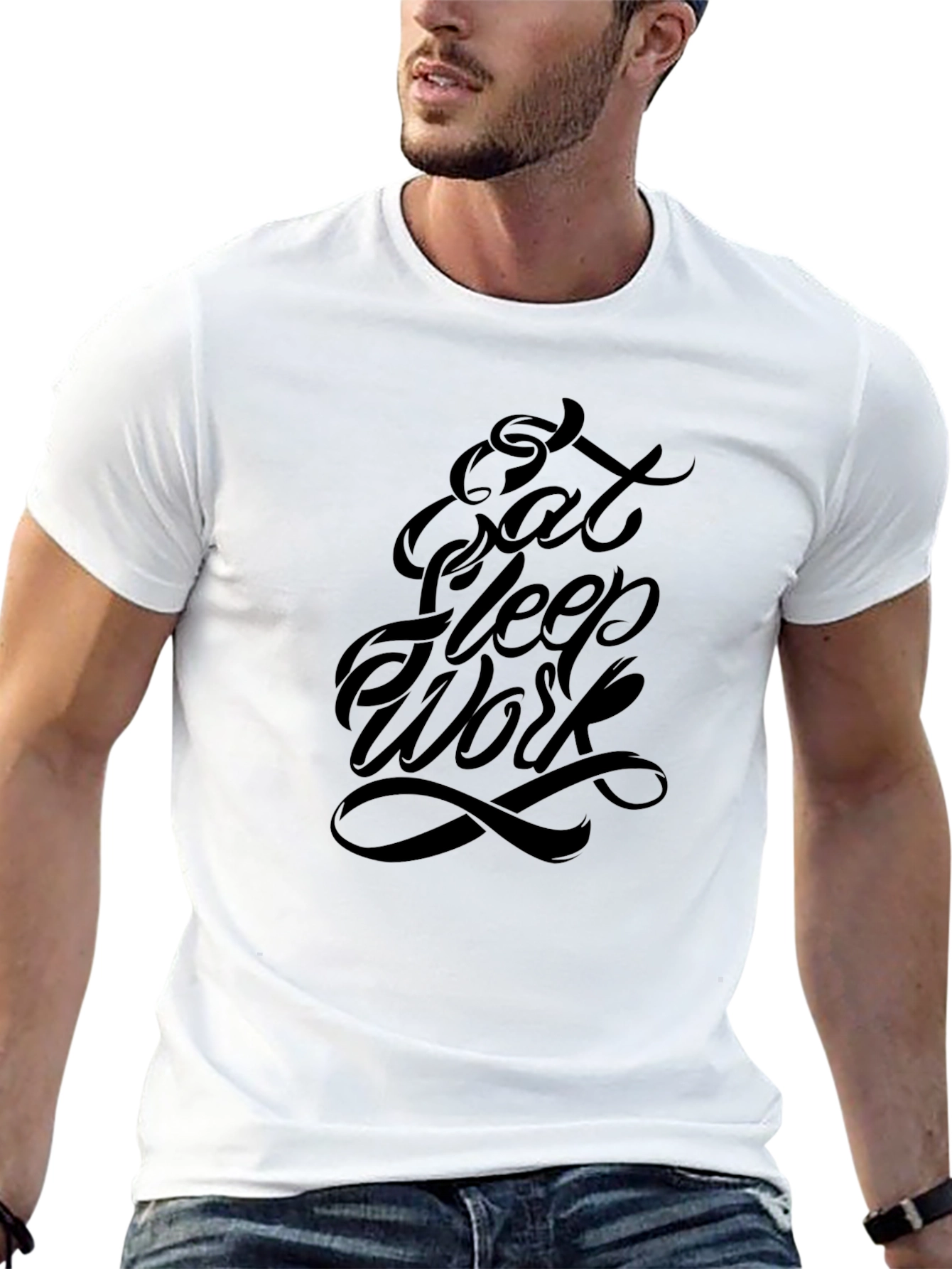 Black Eat Sleep Work Graphic Tee - Black view 13