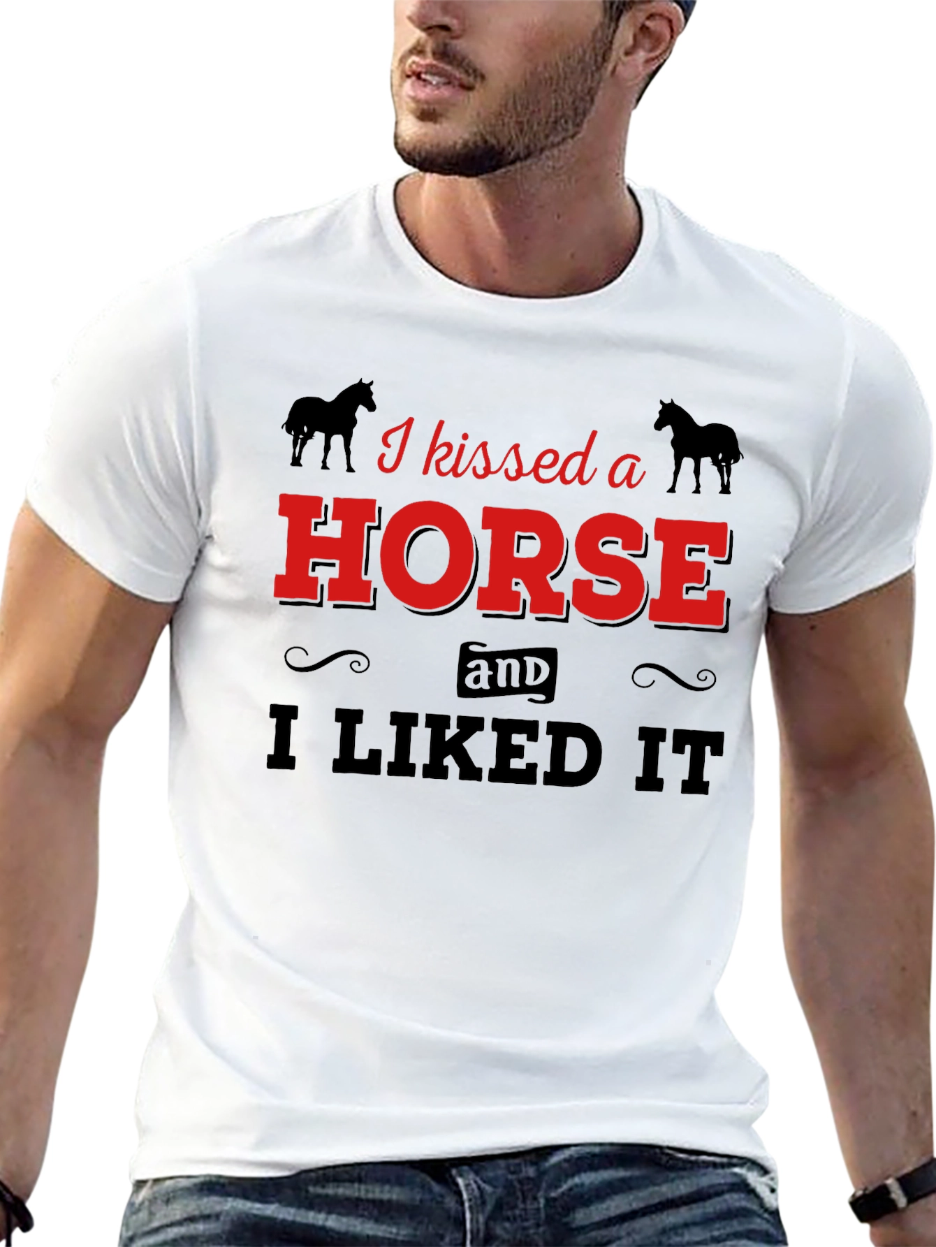 Black I Kissed a Horse T-Shirt - Unisex Graphic Tee view 13