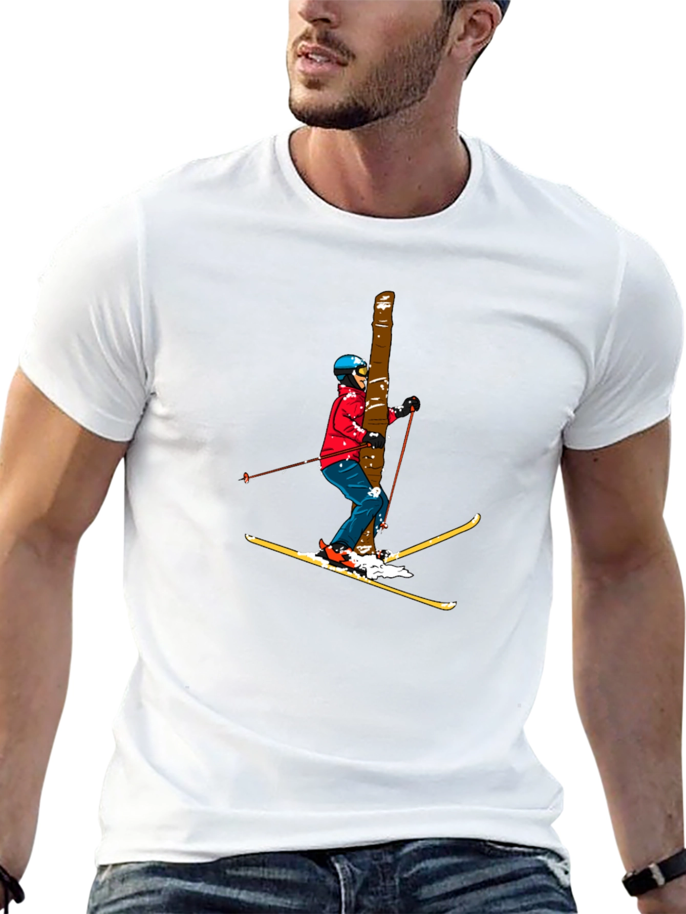 Black Skier Graphic Tee - Black Cotton T-Shirt view 13