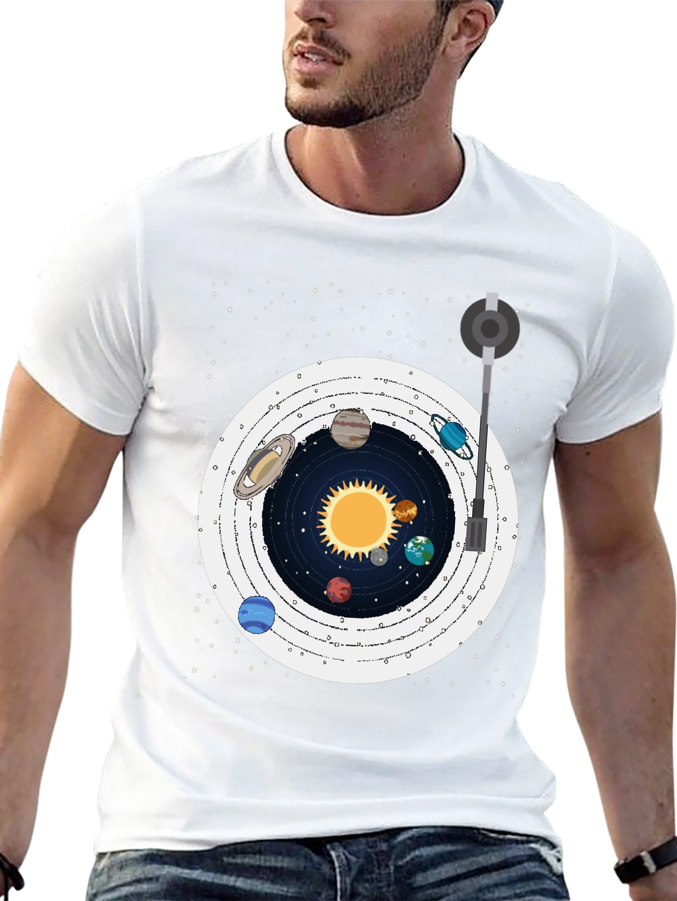 Black Planetary Turntable T-Shirt view 13