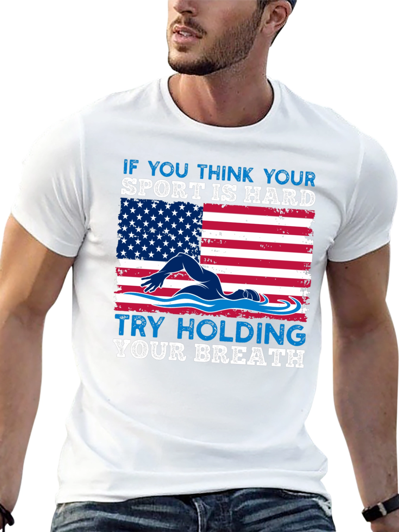Black Swimming American Flag T-Shirt - Try Holding Your Breath view 13
