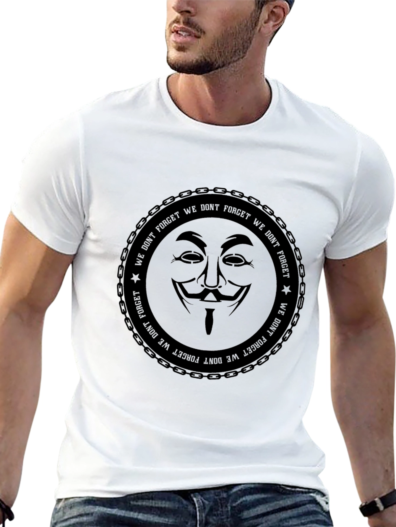 Black Anonymous Mask Graphic Print Black T-Shirt view 13
