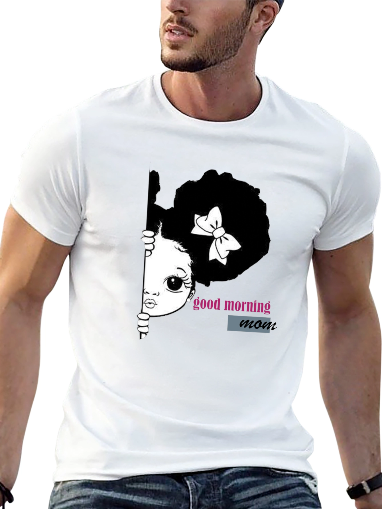Good Morning Mom Graphic T-Shirt - Cute Girl Design - 13