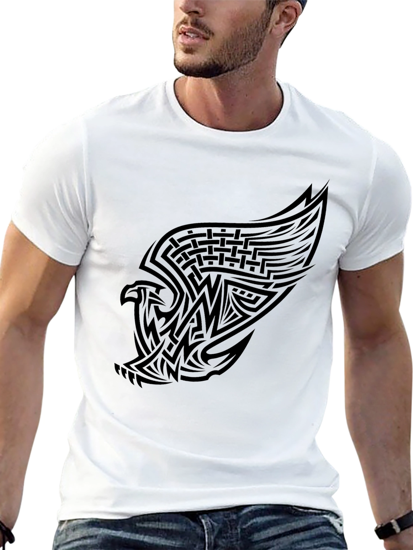 Black Black Eagle Tribal Tattoo Style Graphic Tee view 13