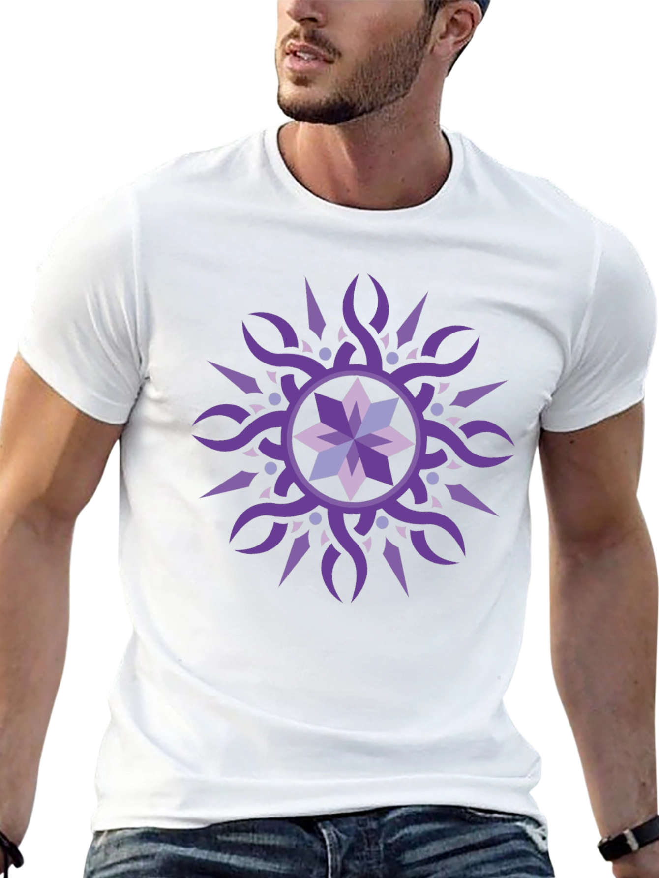 Black Geometric Purple Starburst Graphic Tee view 13