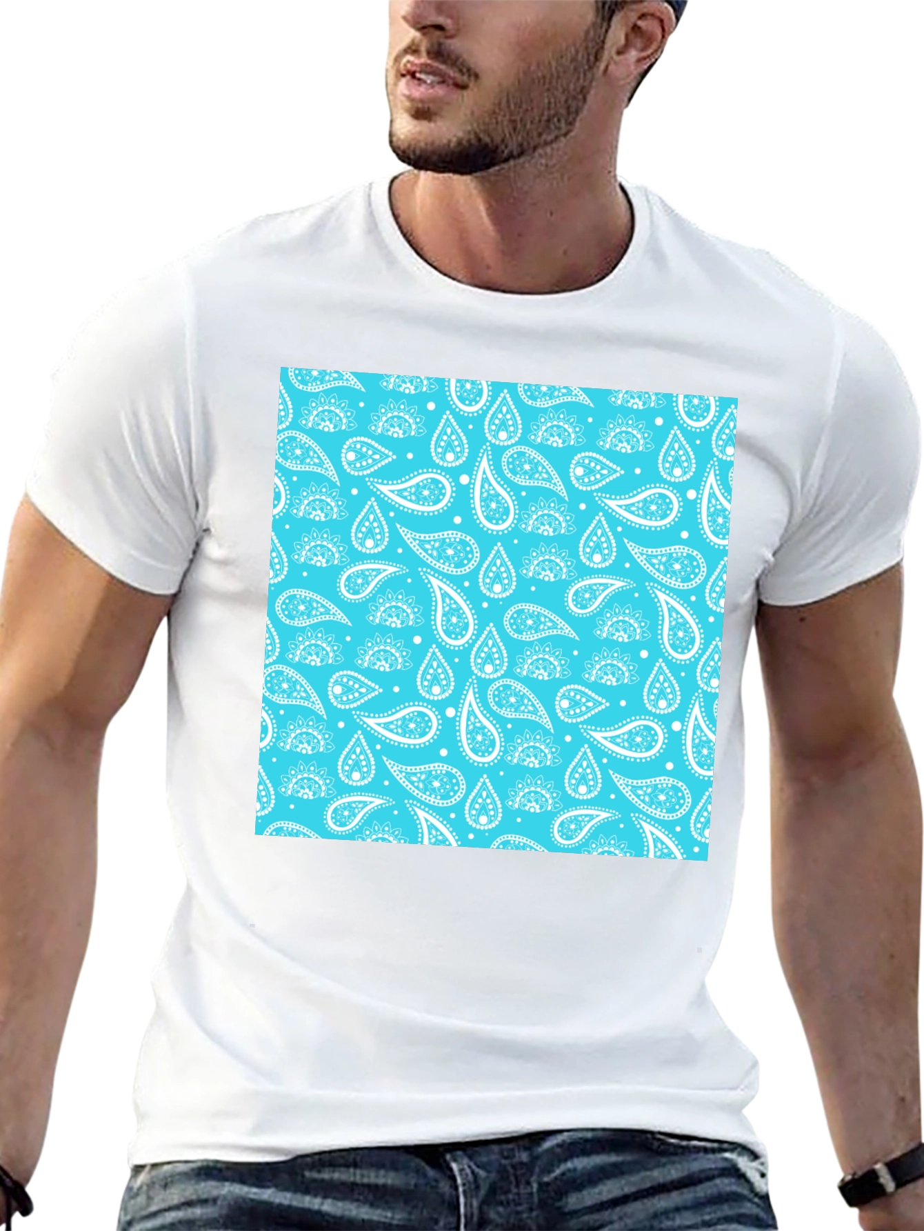 Black Black Tee with Aqua Paisley Design view 13