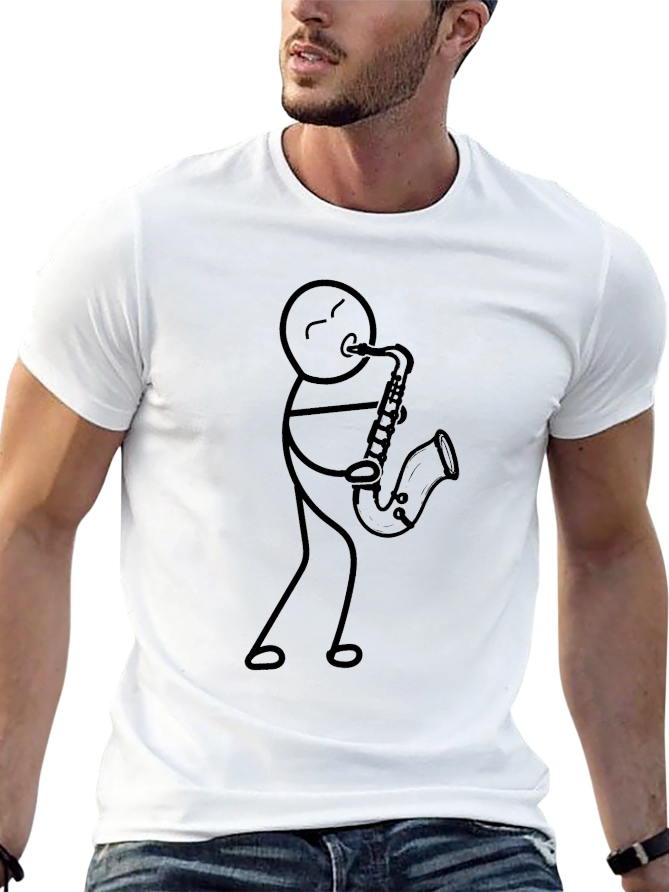 Black Stick Figure Saxophone Player T-Shirt view 13