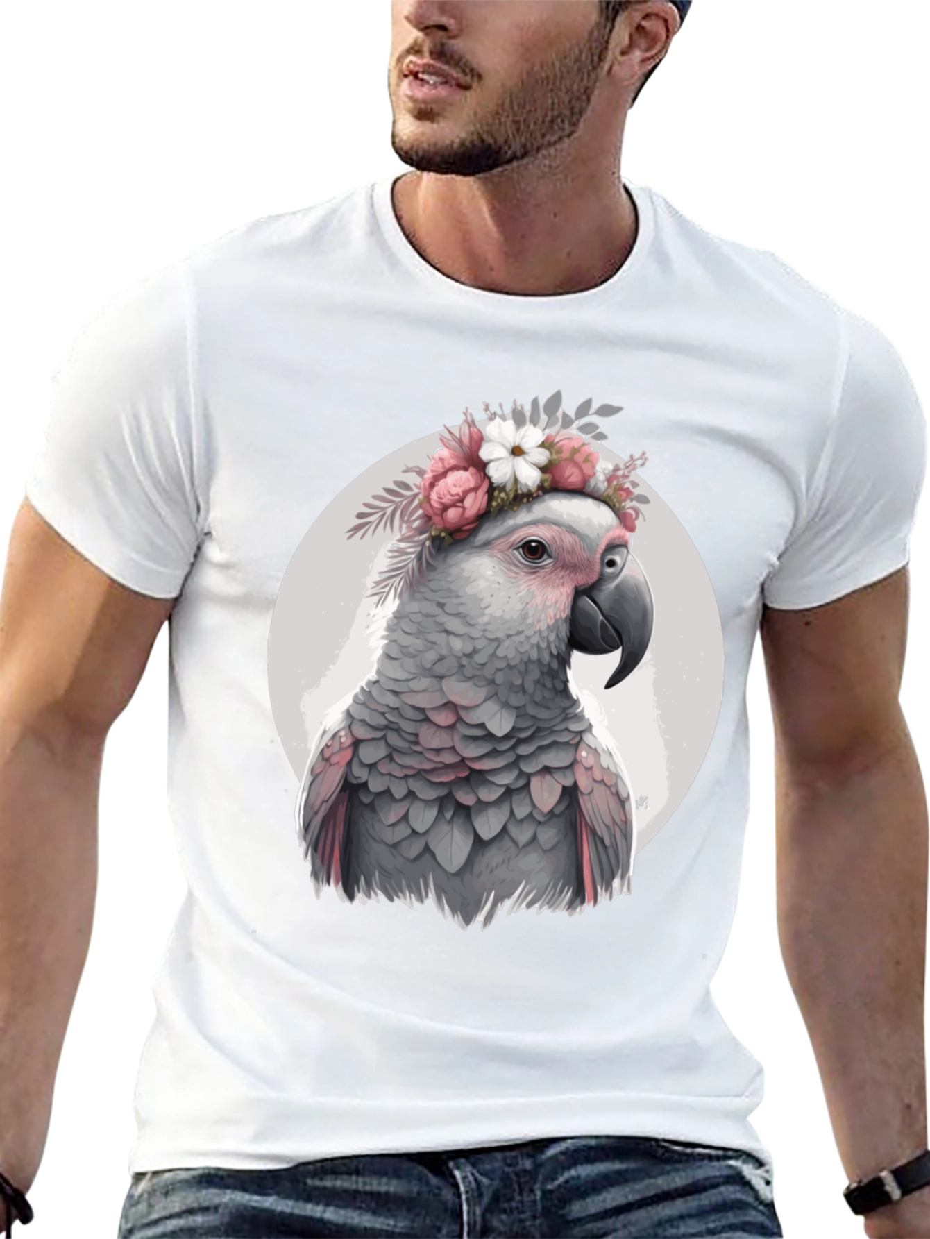 Black Parrot with Flower Crown T-Shirt - Unique Bird Lover Gift view 13