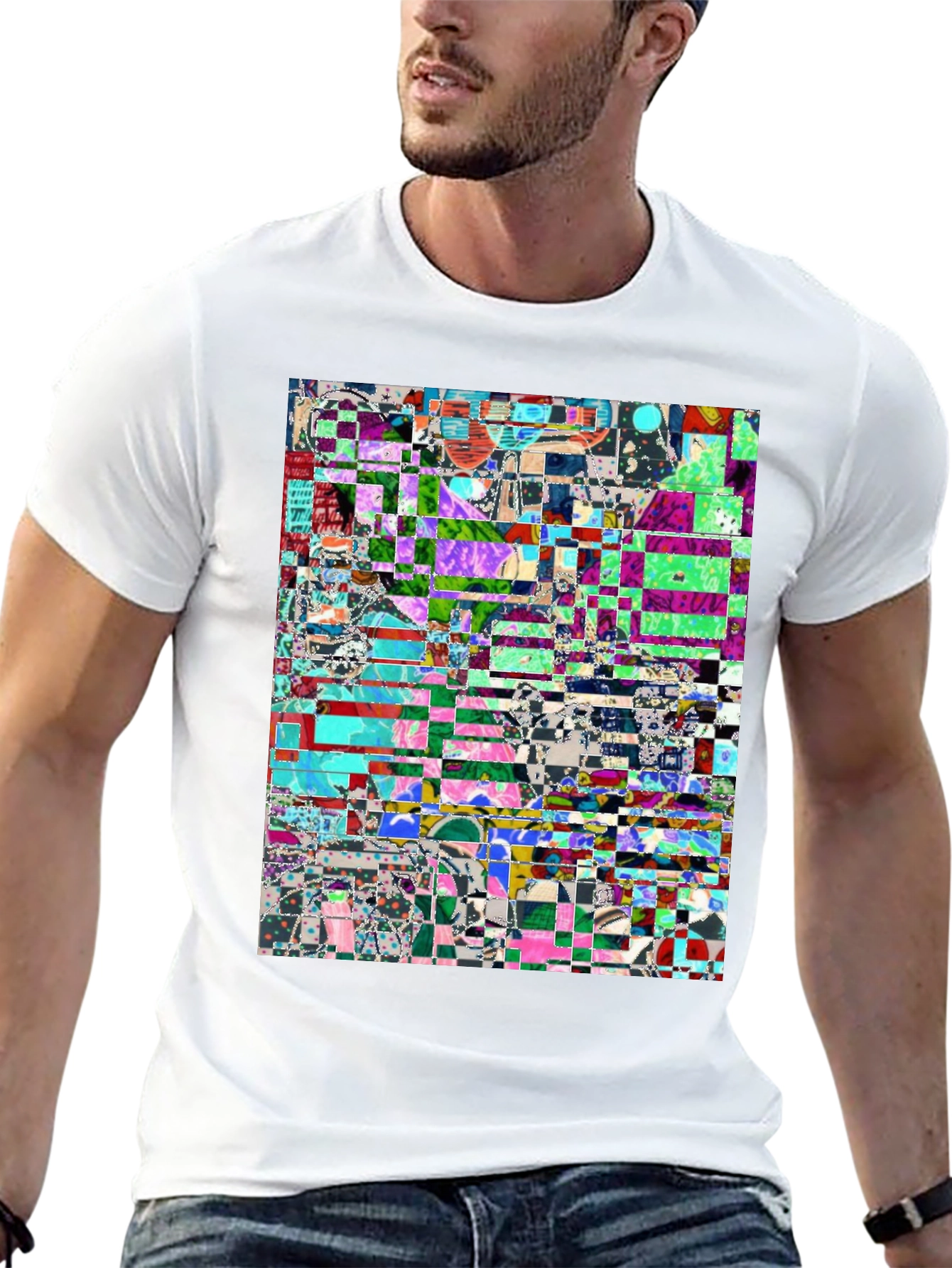 Black Abstract Glitch Art T-Shirt view 13