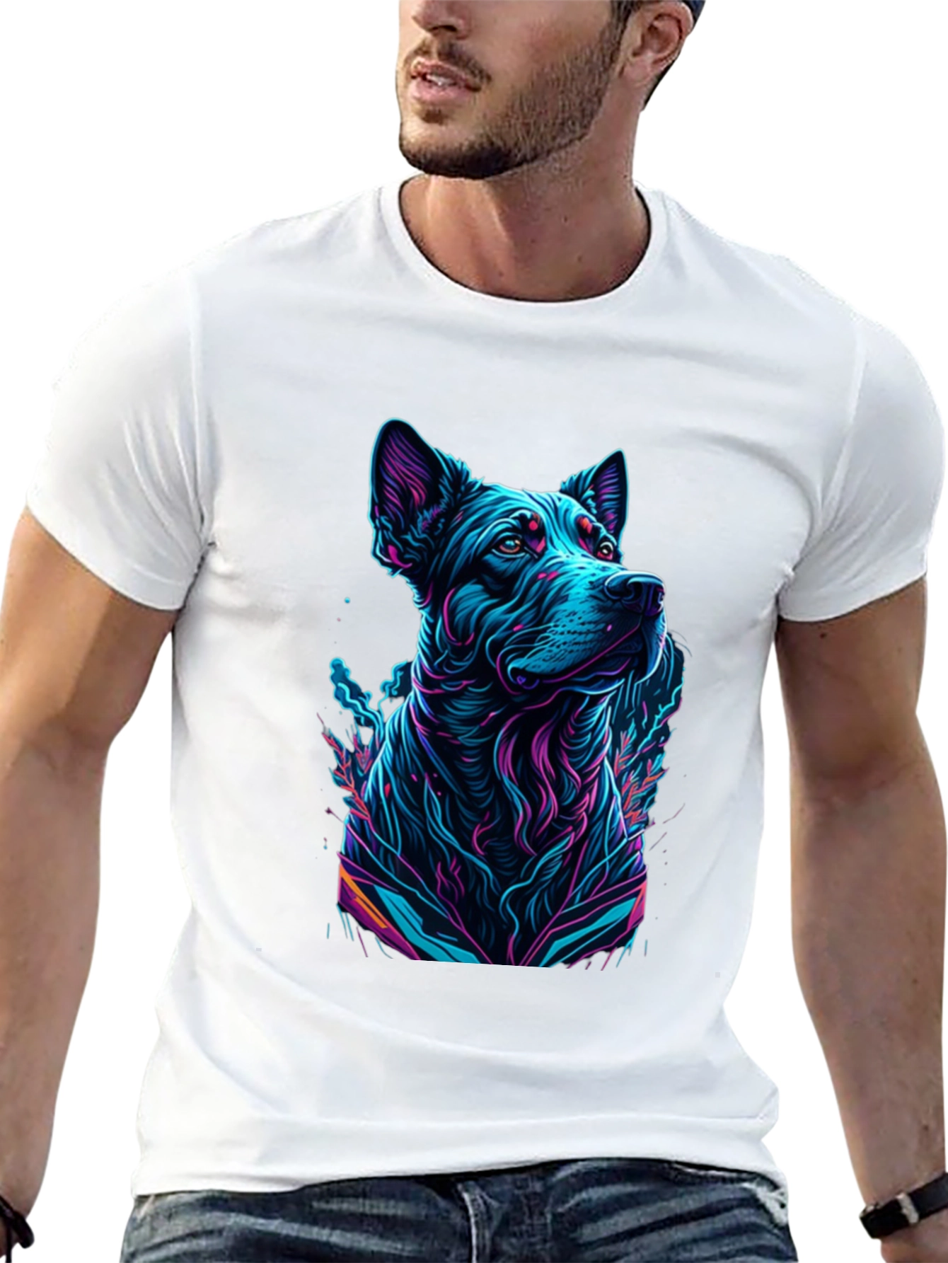 Black Neon Dog Graphic Black T-Shirt view 13