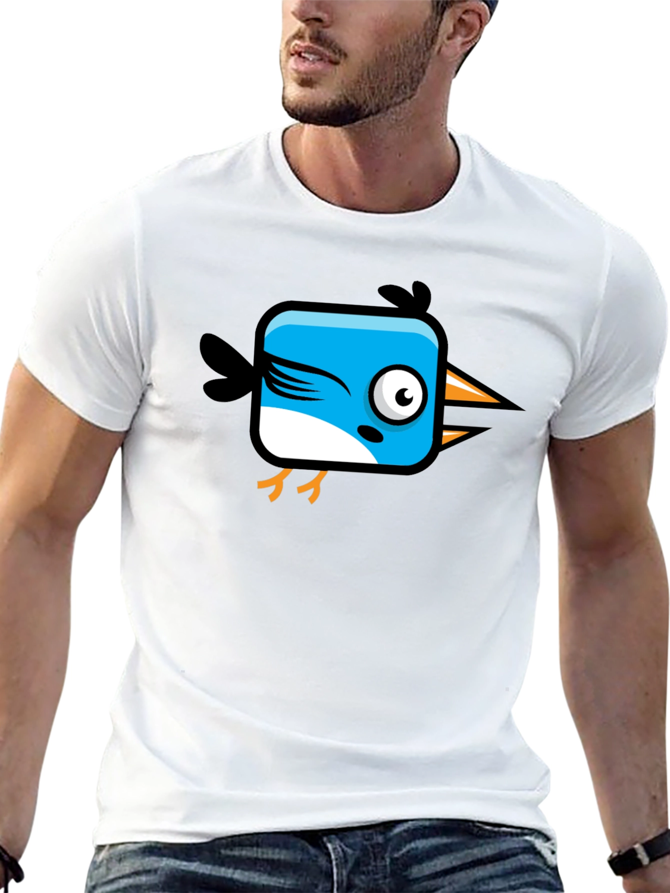 Black Funny Cartoon Bird Graphic Black T-Shirt view 13