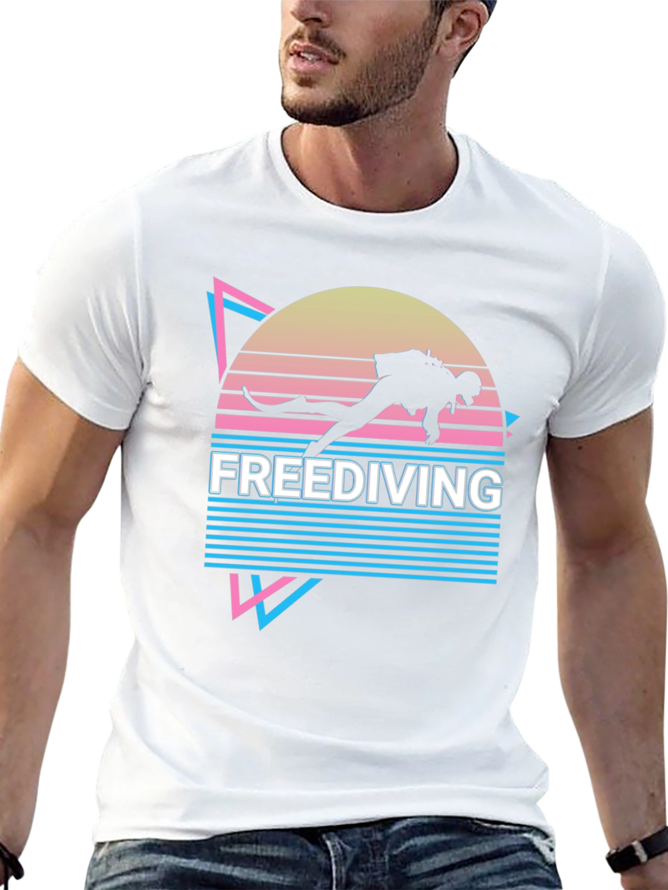 Black Freediving T-Shirt - Retro Diver Design view 13