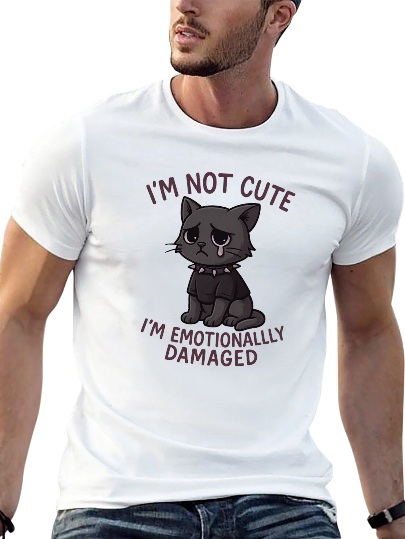 Black Emotionally Damaged Cat Graphic T-Shirt view 13