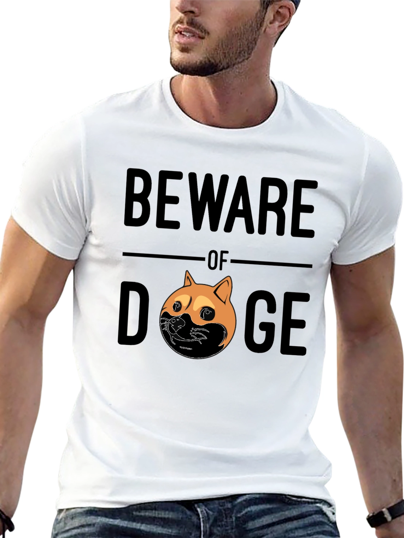 Black Beware of Doge Funny Graphic Tee - Black view 13