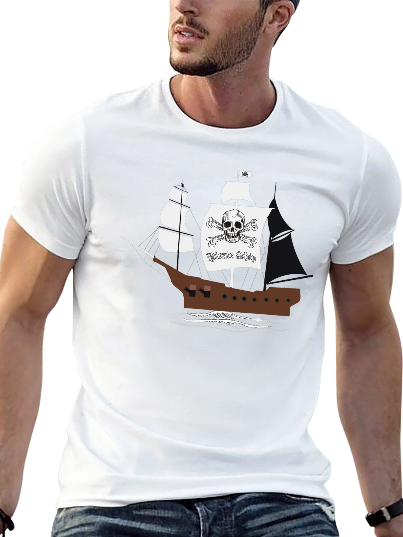 Pirate Ship Graphic T-Shirt - Black Cotton Tee - 13